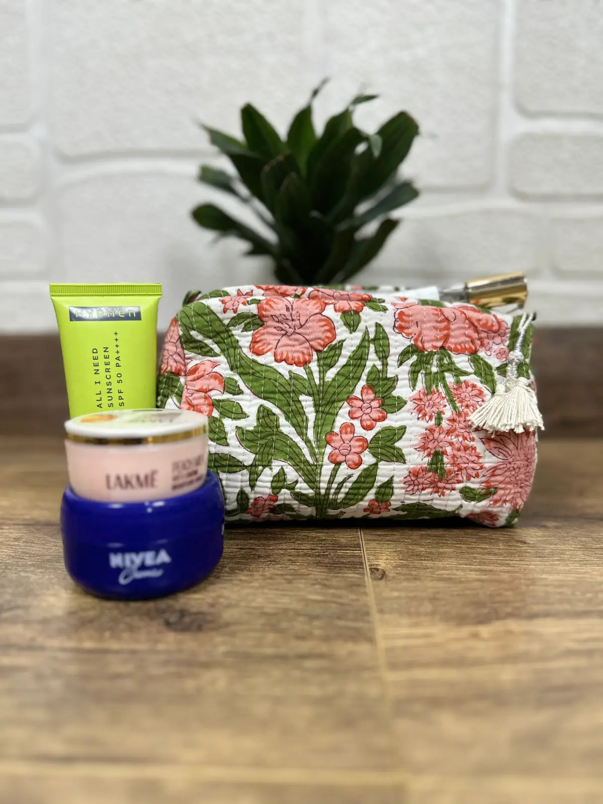 Block Print Toiletry & Makeup Bag | Quilted Wash Bag