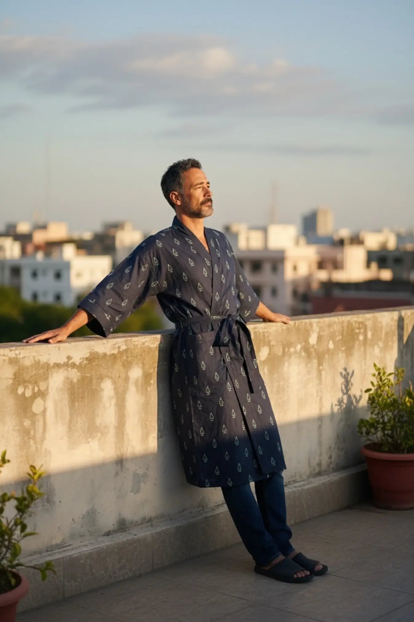 Pure Cotton Boho Men Kimono Robe | Geometric Luxury Dressing Gown Summer Loungewear, Onesie Unisex Bathrobe Relax Fit Beach Outfit Cardigan