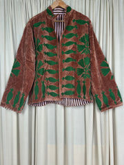 Boho Hand Embroidered Velvet Suzani Jacket, Brwon Floral Open Front Coat Winter Wear Free Size Robe Retro Chic Free Size Robe Blazer for Her