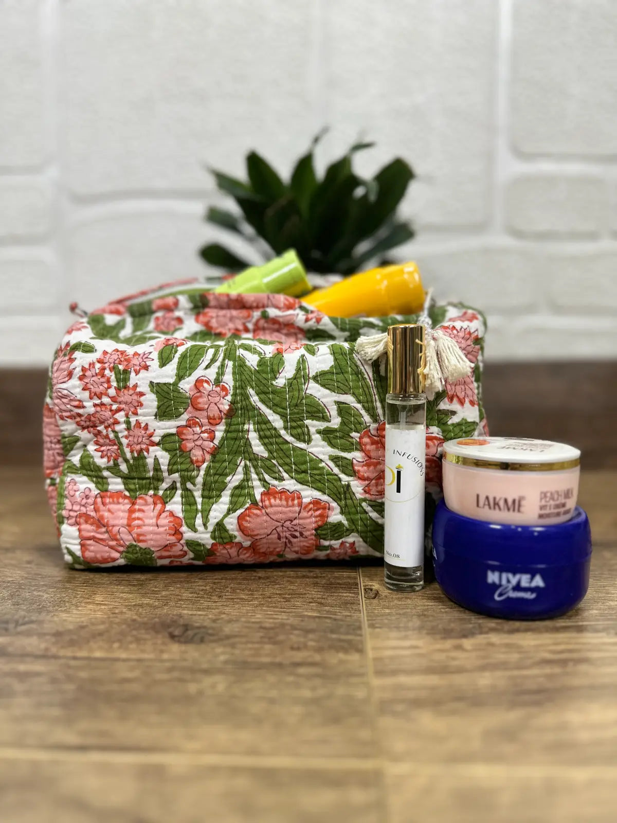 Block Print Toiletry & Makeup Bag | Quilted Wash Bag