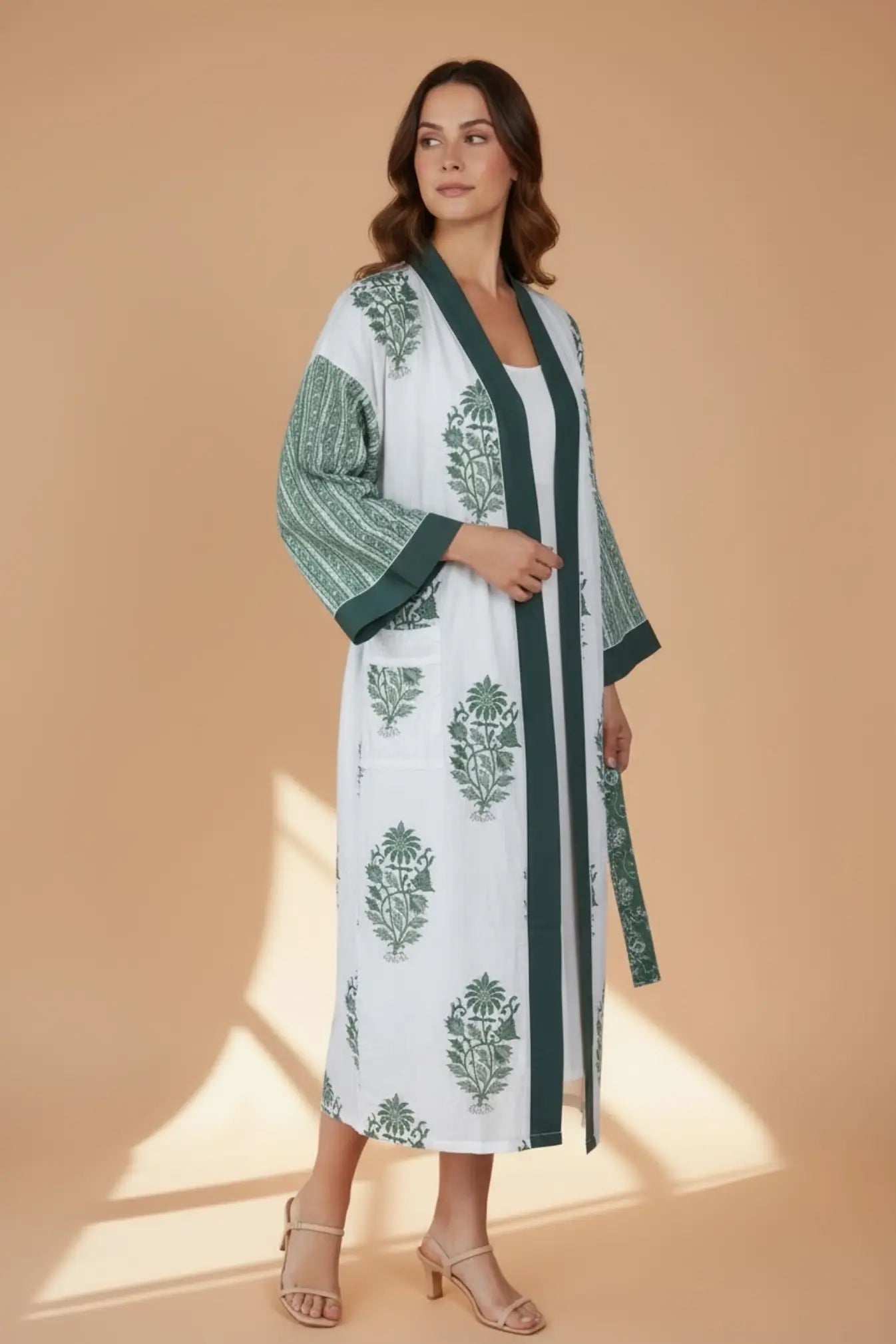 Pure Cotton Handblock Kimono | Indian Printed Summer House Robe, Boho Beach Coverup Kaftan, Bridesmaid Maternity Dressing Gown, Gift For Her