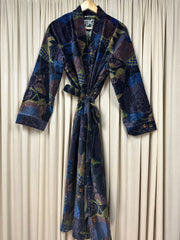 Luxury Velvet Kimono Unisex House Robe | Boho Jacket Autumn Winter Christmas Gift Elegant Reversible Silk Lined | Quirky Gown Black Floral