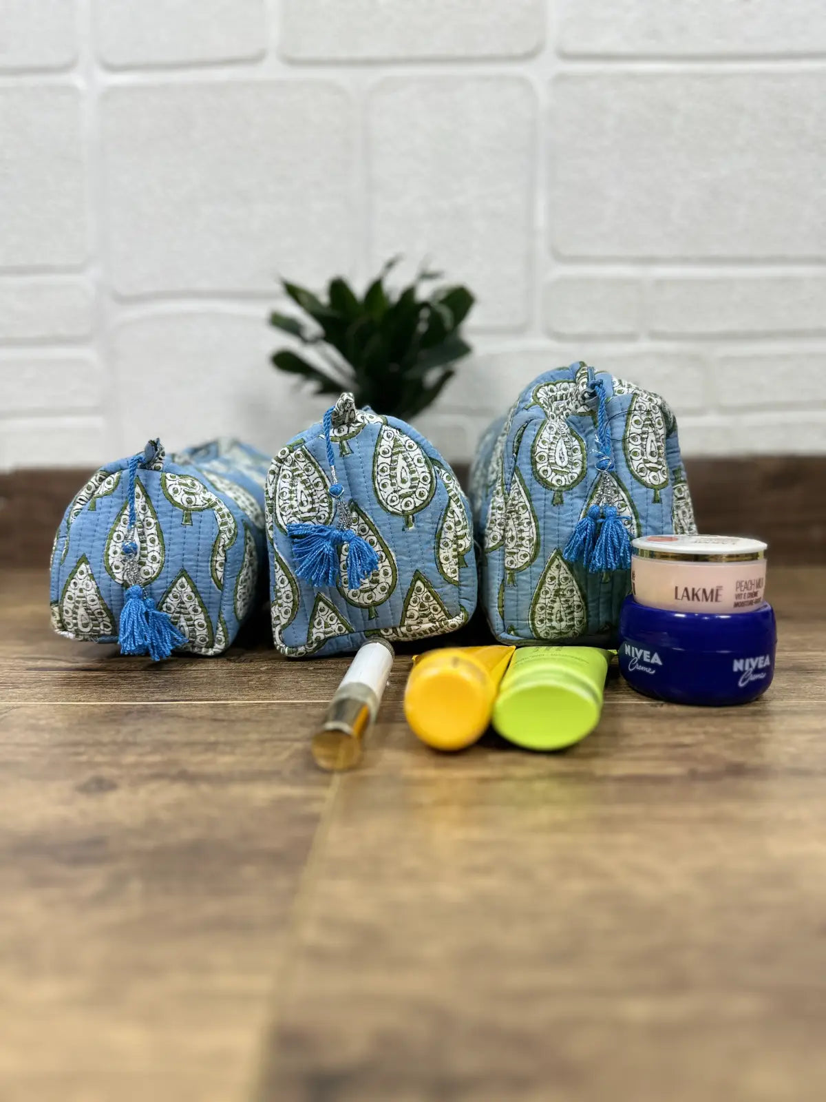 Block Print Toiletry & Makeup Bag | Quilted Wash Bag