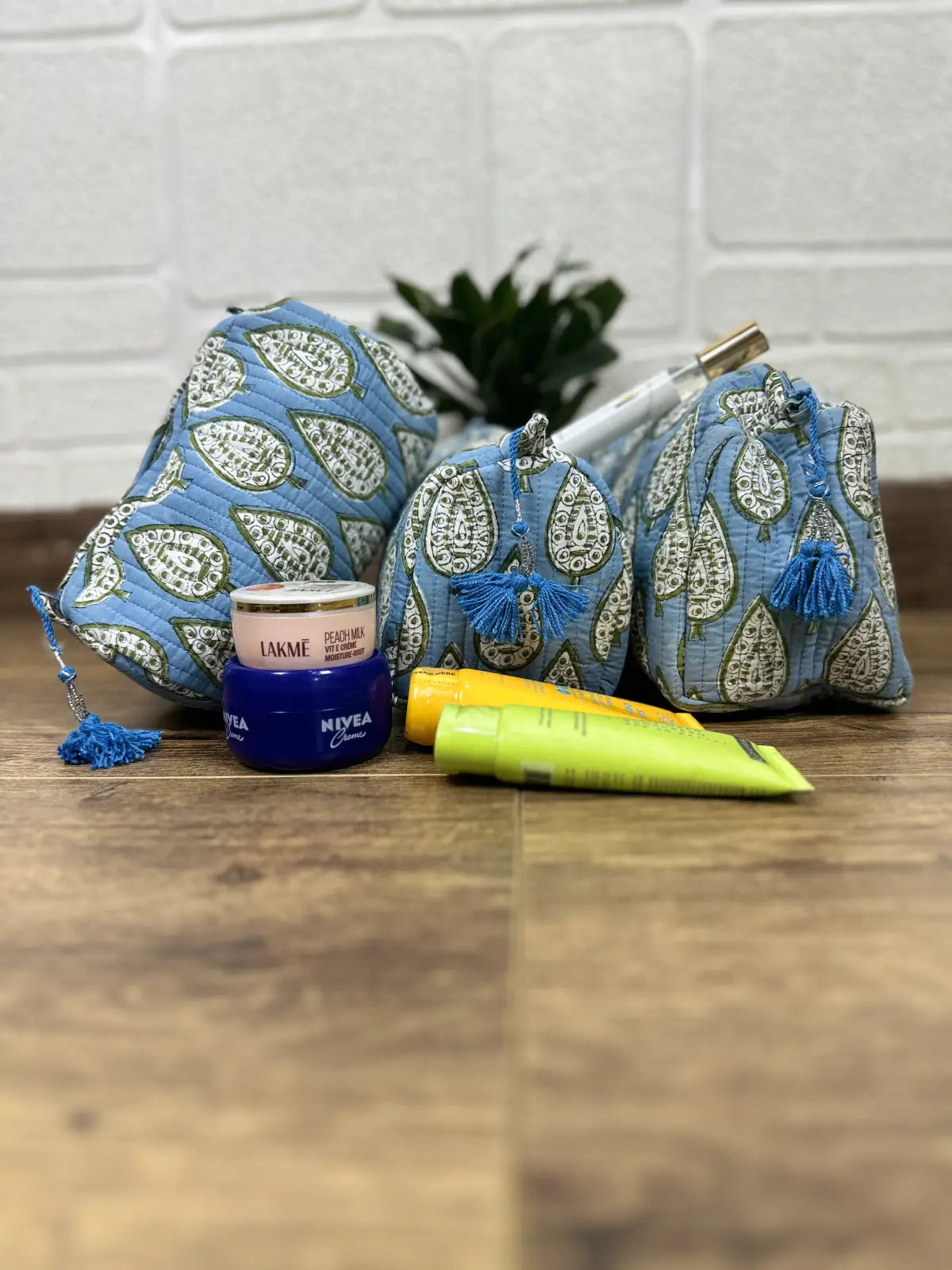 Block Print Toiletry & Makeup Bag | Quilted Wash Bag