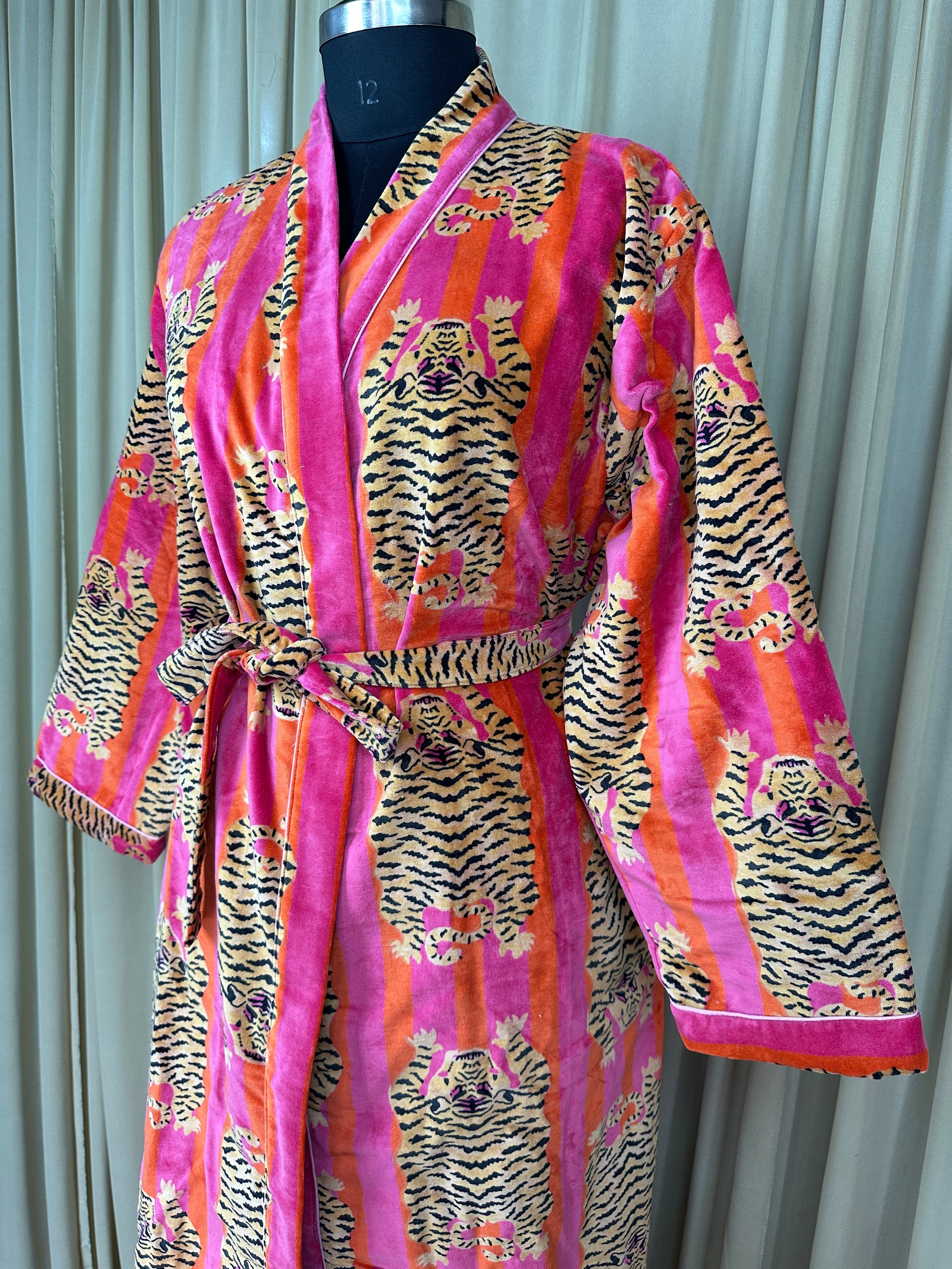Luxury Velvet Kimono Unisex House Robe | Boho Jacket Autumn Winter Christmas Gift Elegant Reversible Cotton Lined | Quirky Gown Animal print