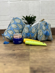 Block Print Toiletry & Makeup Bag | Quilted Wash Bag