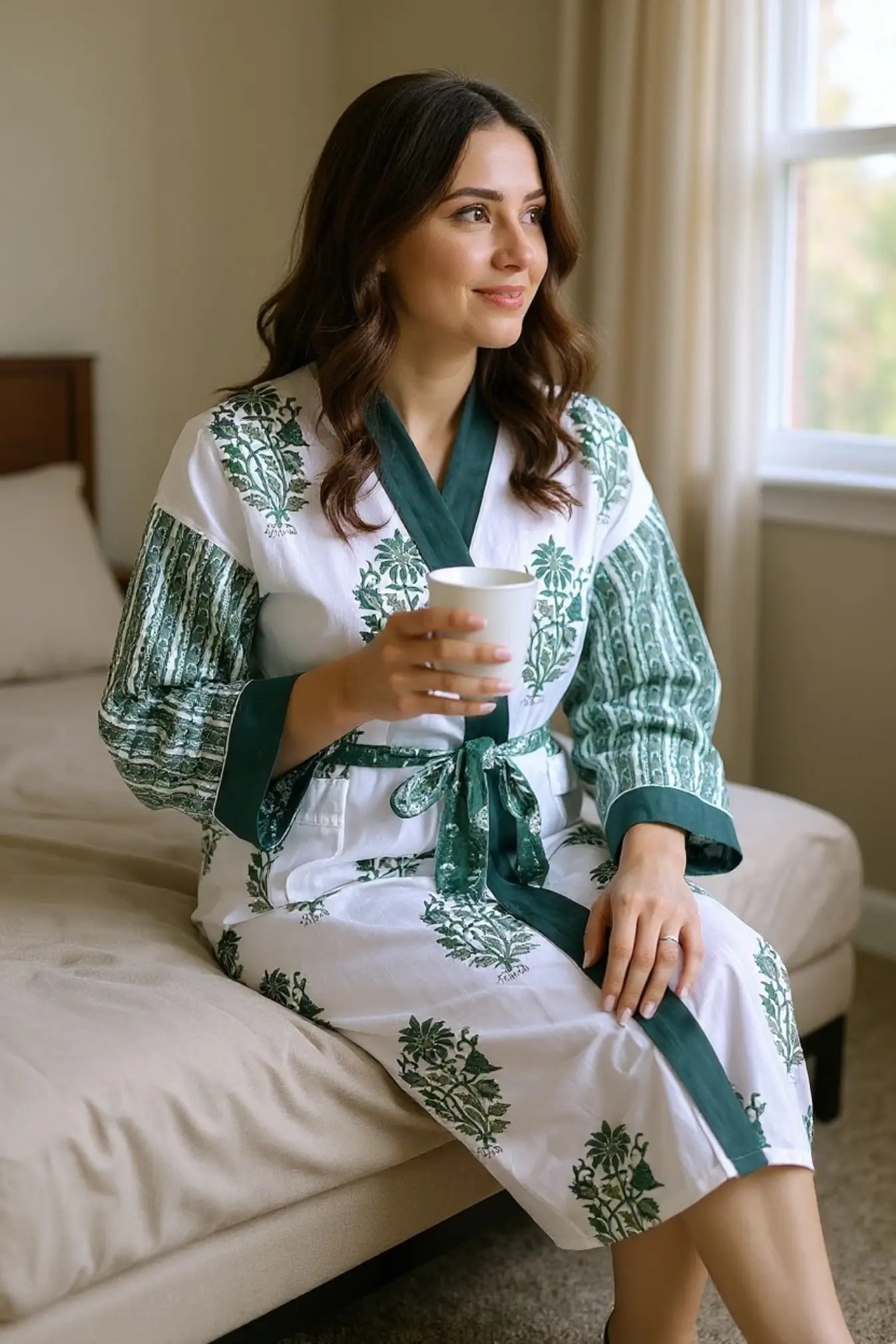 Pure Cotton Handblock Kimono | Indian Printed Summer House Robe, Boho Beach Coverup Kaftan, Bridesmaid Maternity Dressing Gown, Gift For Her