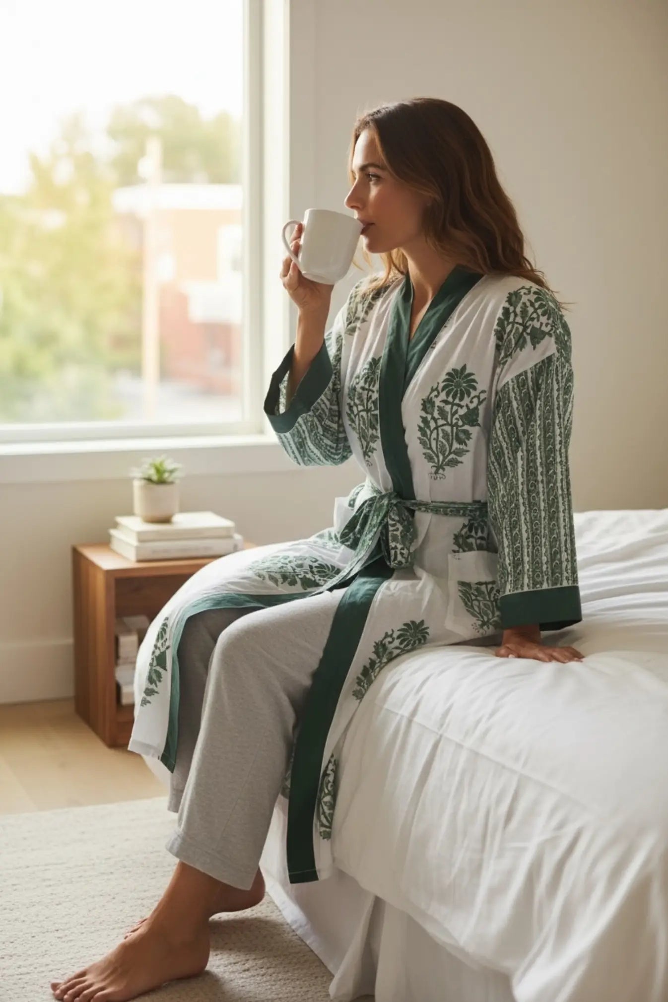 Pure Cotton Handblock Kimono | Indian Printed Summer House Robe, Boho Beach Coverup Kaftan, Bridesmaid Maternity Dressing Gown, Gift For Her