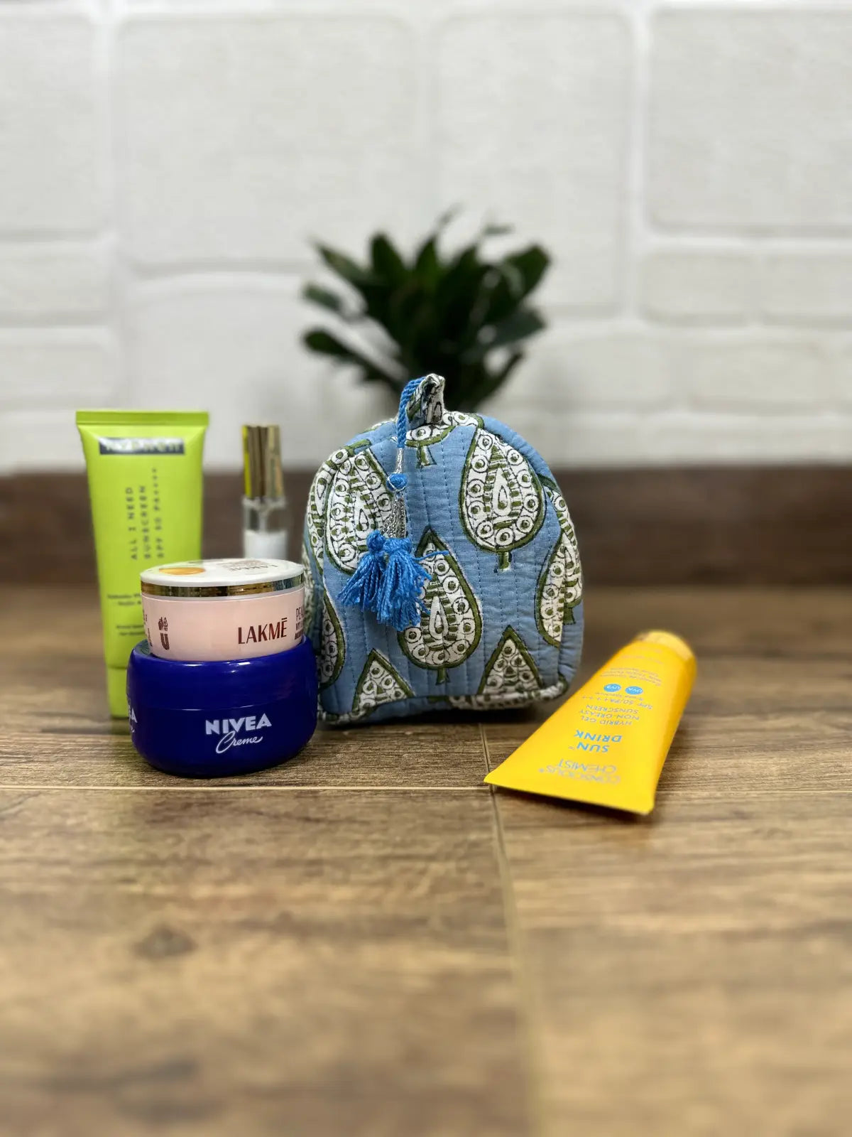 Block Print Toiletry & Makeup Bag | Quilted Wash Bag