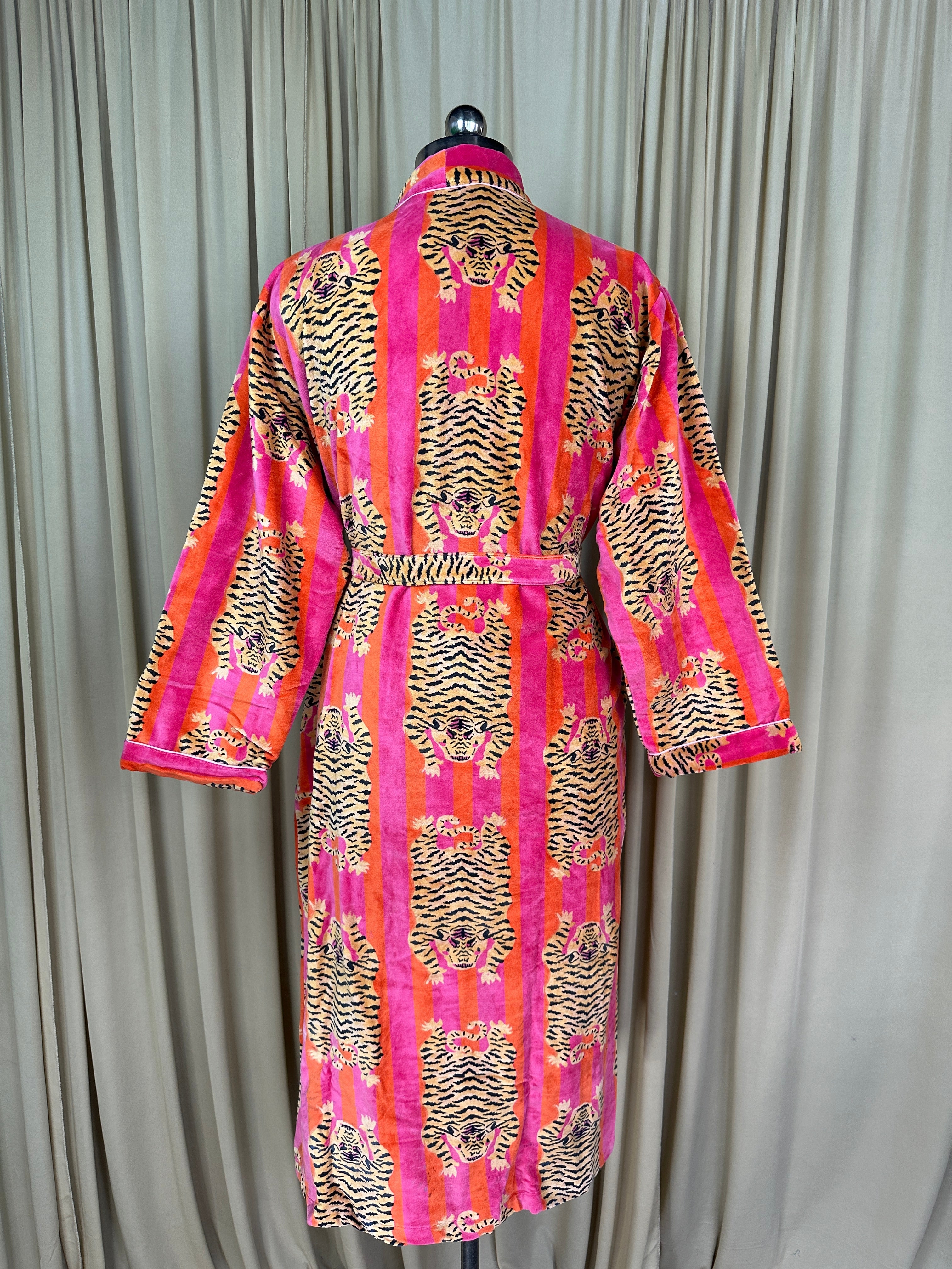 Luxury Velvet Kimono Unisex House Robe | Boho Jacket Autumn Winter Christmas Gift Elegant Reversible Cotton Lined | Quirky Gown Animal print