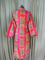 Luxury Velvet Kimono Unisex House Robe | Boho Jacket Autumn Winter Christmas Gift Elegant Reversible Cotton Lined | Quirky Gown Animal print