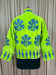 Boho Hand Embroidered Velvet Suzani Jacket, Green Floral Open Front Coat Winter Wear Free Size Robe Retro Chic Free Size Robe Blazer for Her