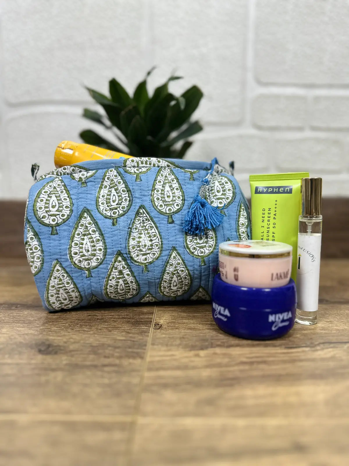 Block Print Toiletry & Makeup Bag | Quilted Wash Bag