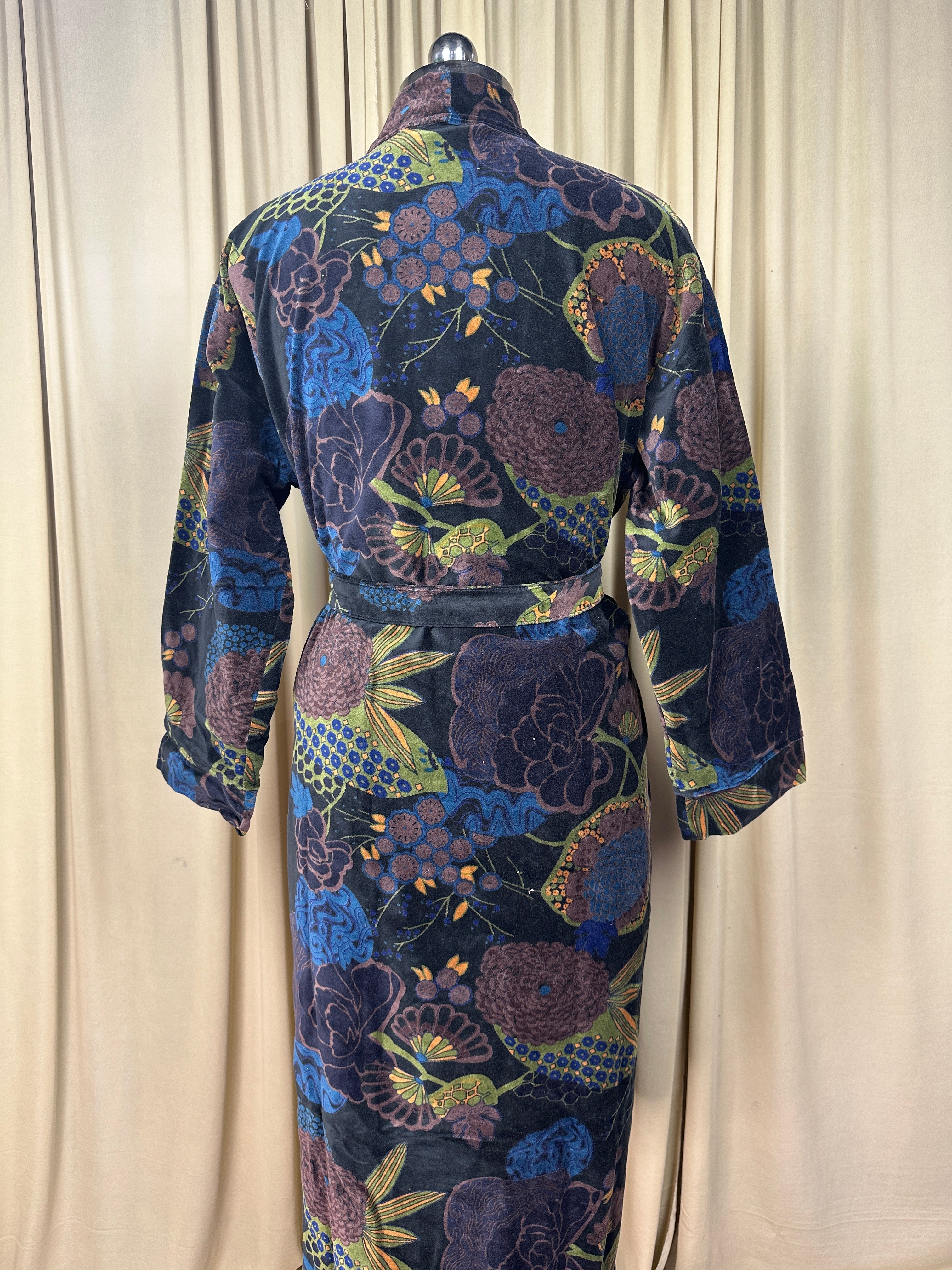 Luxury Velvet Kimono Unisex House Robe | Boho Jacket Autumn Winter Christmas Gift Elegant Reversible Silk Lined | Quirky Gown Black Floral