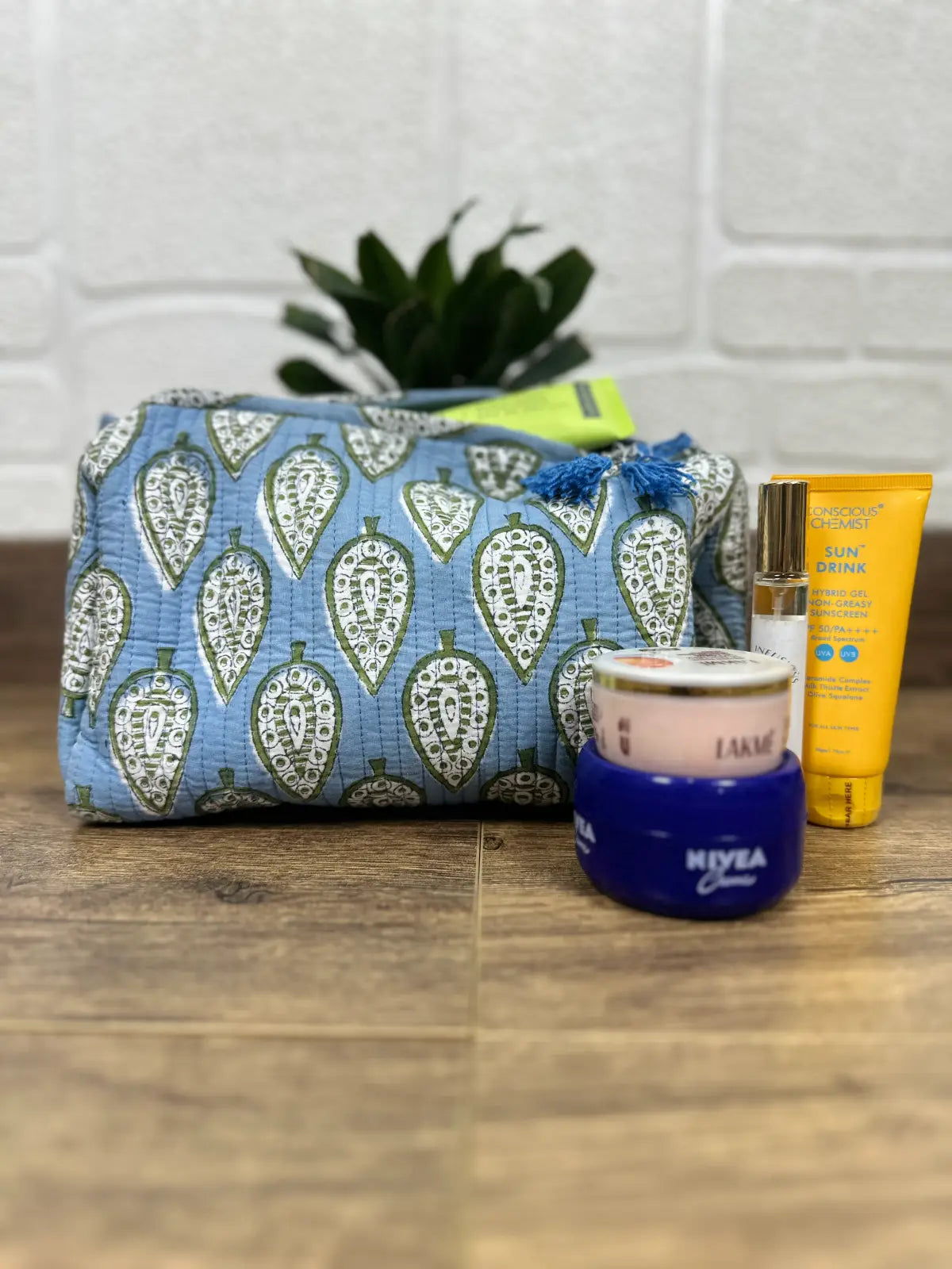 Block Print Toiletry & Makeup Bag | Quilted Wash Bag