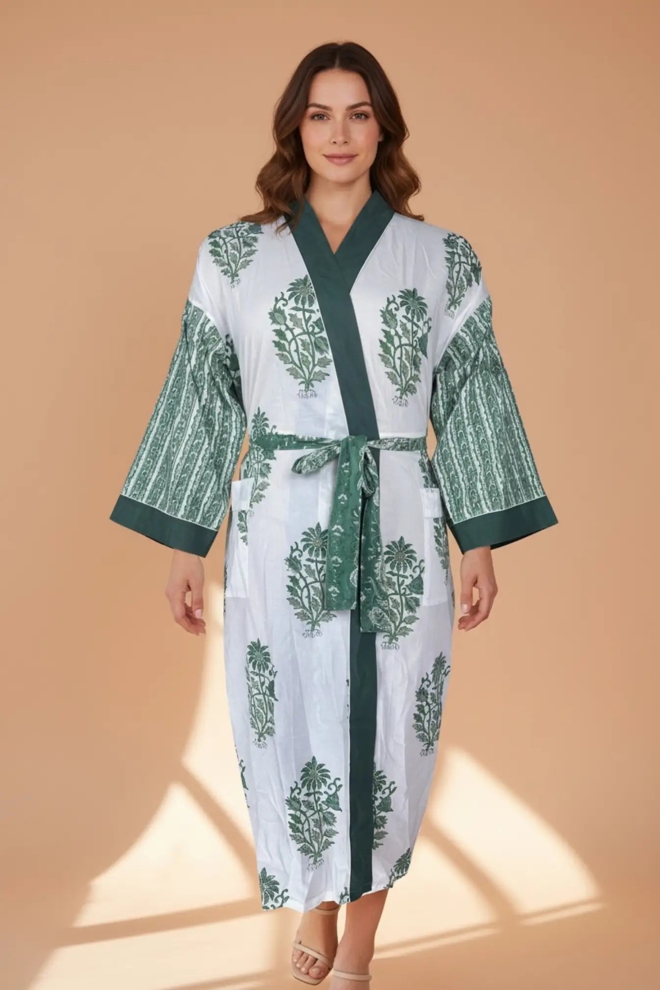Pure Cotton Handblock Kimono | Indian Printed Summer House Robe, Boho Beach Coverup Kaftan, Bridesmaid Maternity Dressing Gown, Gift For Her