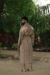 Men's Striped Cotton Bathrobe, Long Lightweight Lounge Robe with Pockets, One Size Comfortable Breathable Spa Resort Beach CoverUp Housecoat