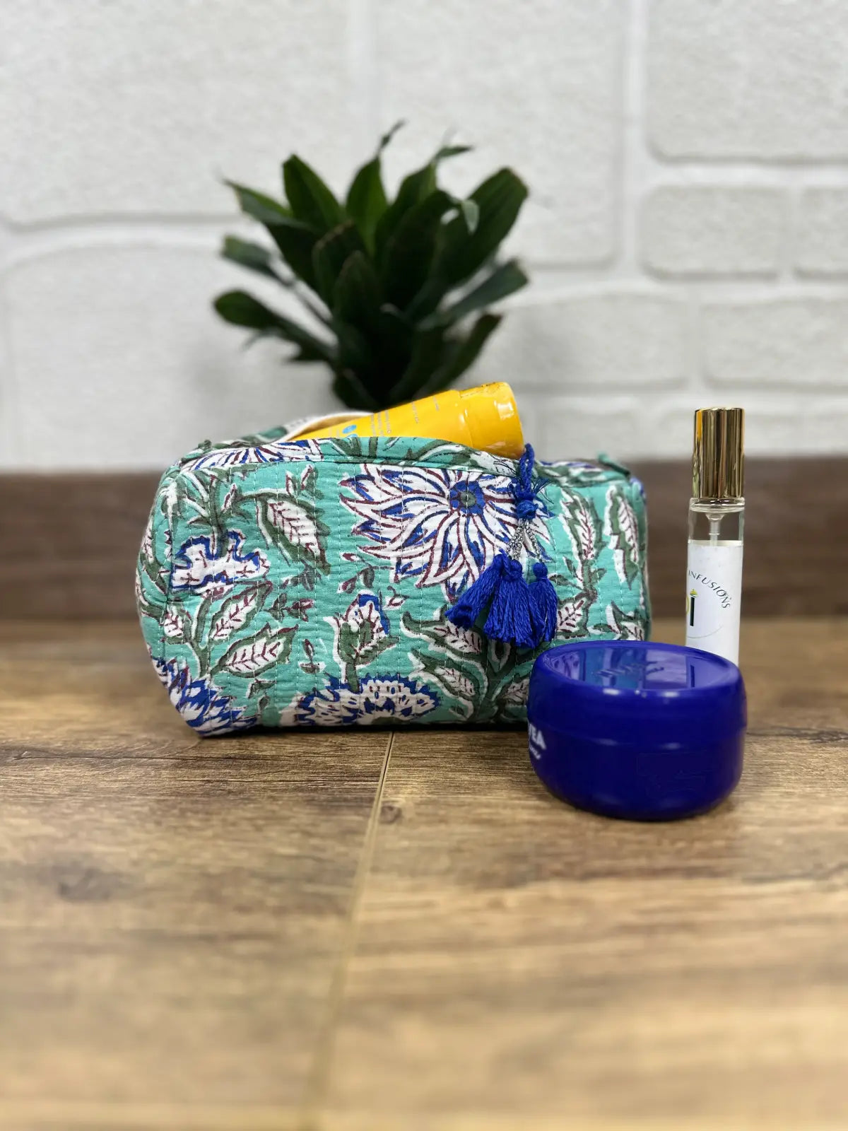Block Print Toiletry & Makeup Bag | Quilted Wash Bag