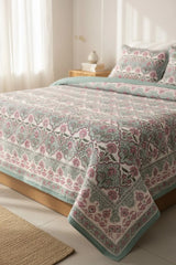 Pure Soft Cotton Bedsheet Set with Pillow Covers | Jaipuri Hand Block Floral,Queen/King Size Summer Bedspread | Boho Home Decor Luxury Gifts