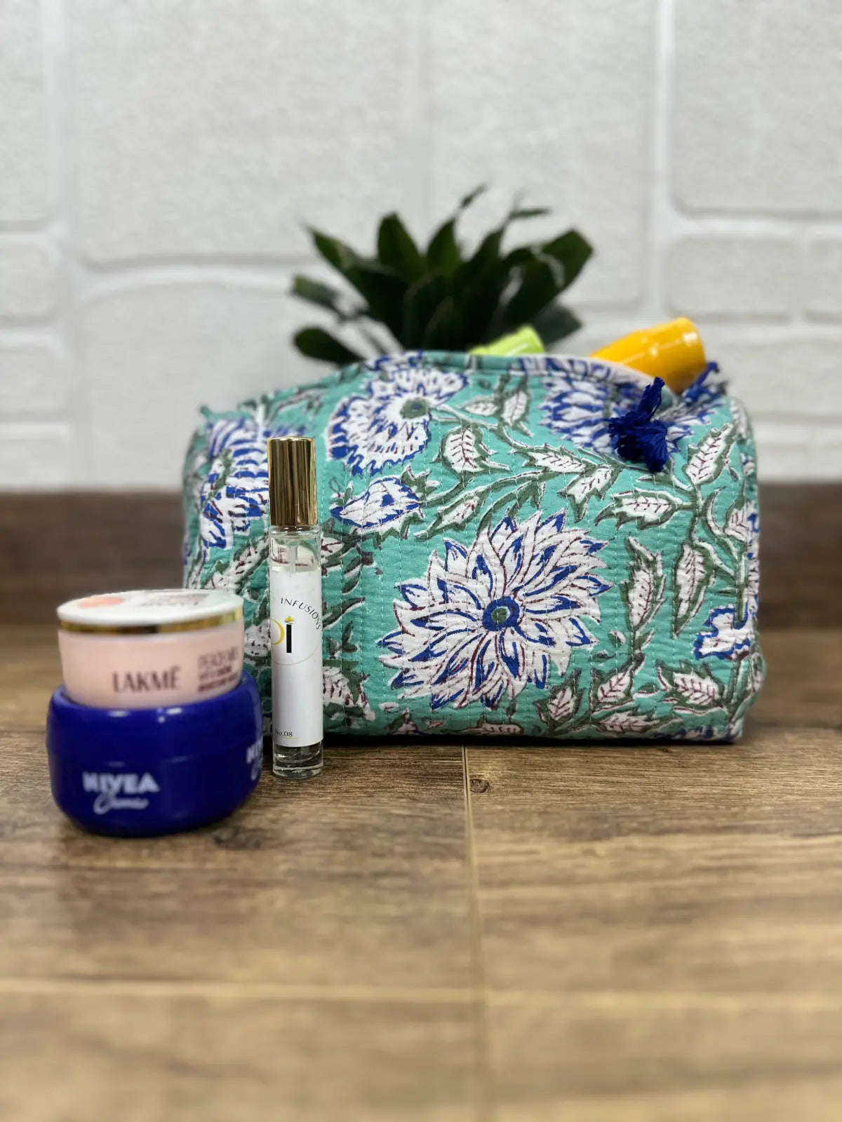Block Print Toiletry & Makeup Bag | Quilted Wash Bag