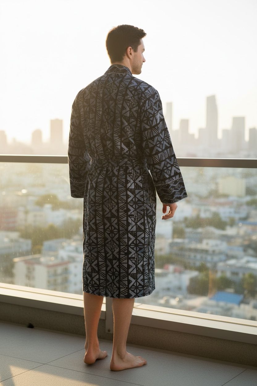 Pure Cotton Handblock Men Kimono | Indian Printed Man House Robe, Boho Beach Coverup Dressing Gown, Lightweight Loungewear, Gift For Him Dad
