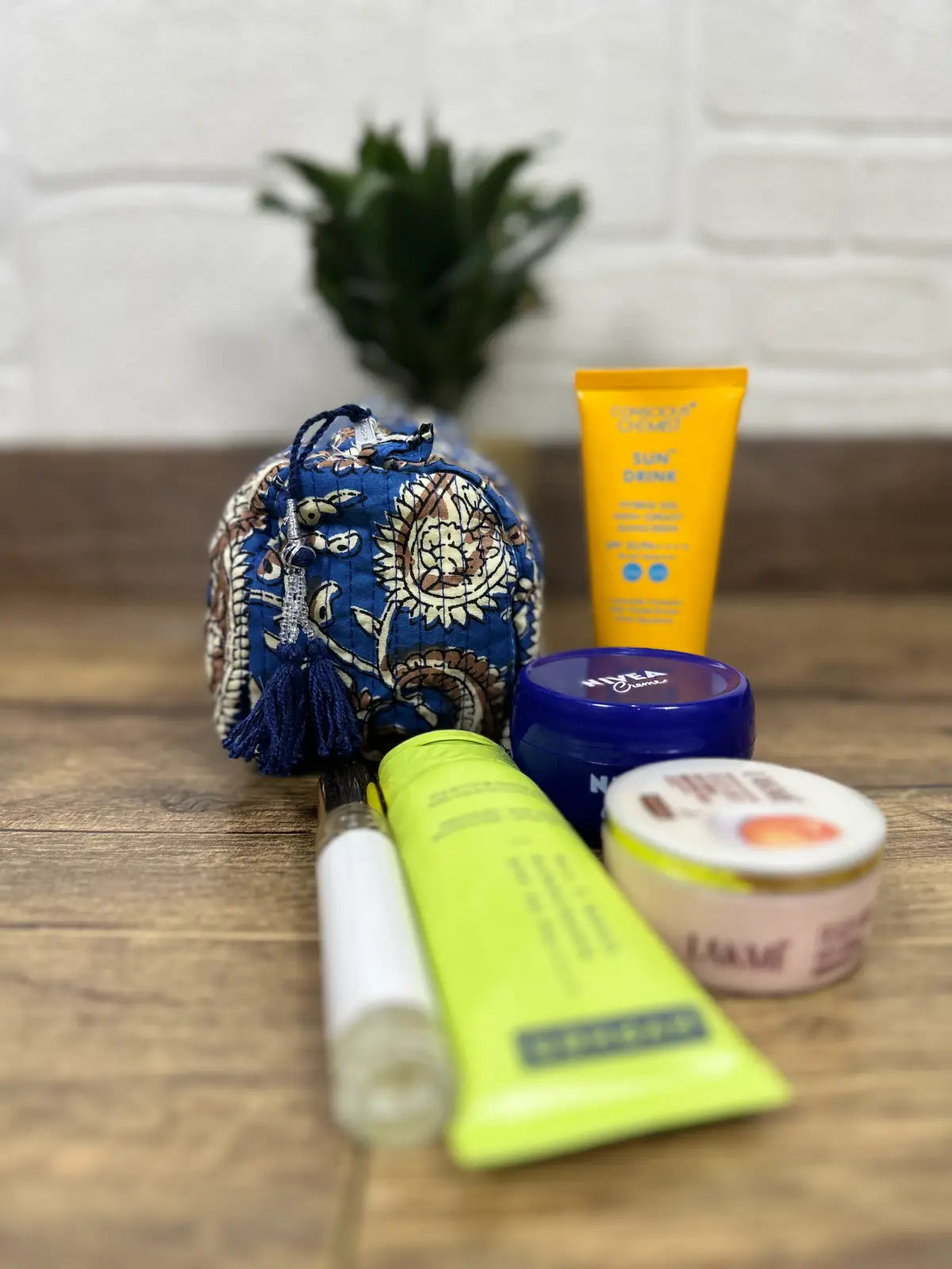 Block Print Toiletry & Makeup Bag | Quilted Wash Bag
