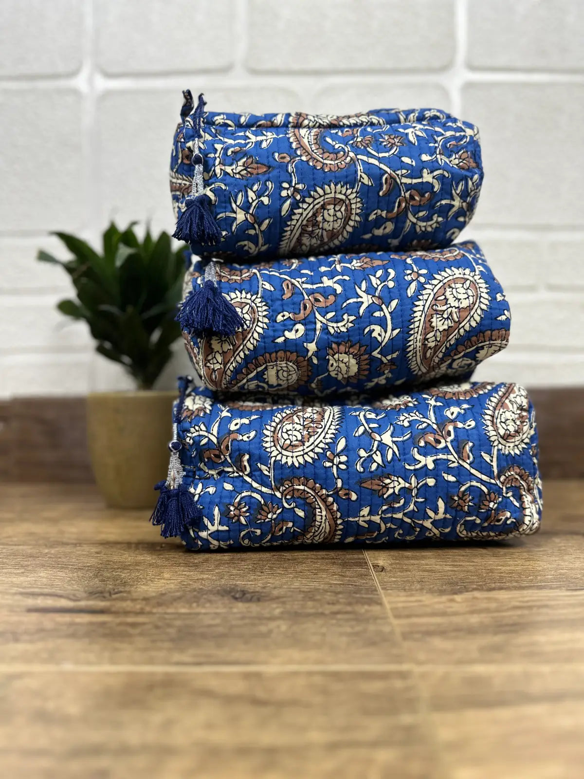 Block Print Toiletry & Makeup Bag | Quilted Wash Bag