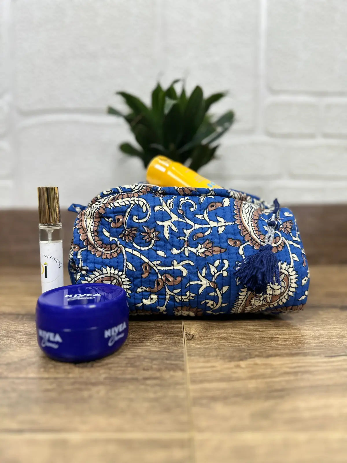 Block Print Toiletry & Makeup Bag | Quilted Wash Bag