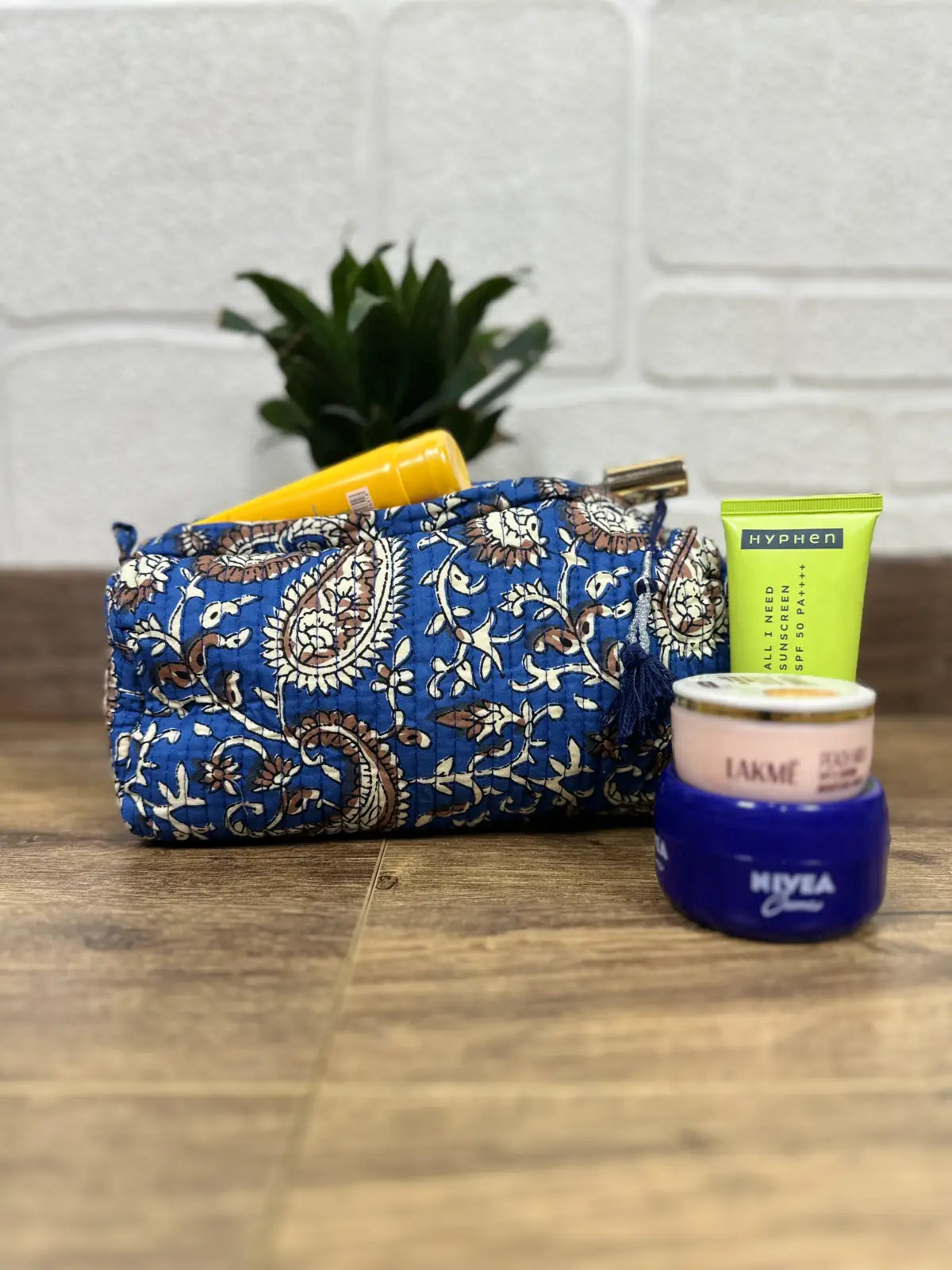 Block Print Toiletry & Makeup Bag | Quilted Wash Bag