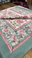 Pure Soft Cotton Bedsheet with Pillow Covers, Hand Block Printed Jaipuri Floral, King Queen Summer Bedspread Sofa Throw | Organic Bedding XL