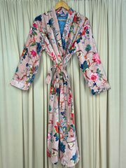 Luxury Velvet Kimono Unisex House Robe | Boho Jacket Autumn Winter Christmas Gift Elegant Reversible Silk Lined | Quirky Gown Pikn Floral