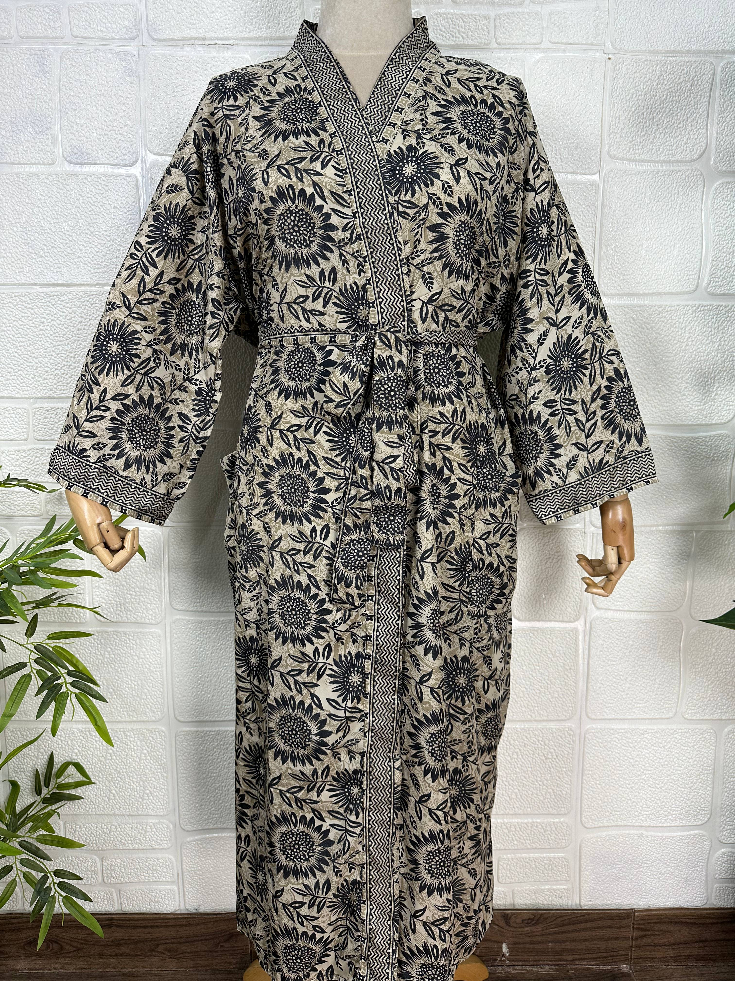 Floral Silk Blend Kimono Robe: Hand-Stitched Sari Fabric