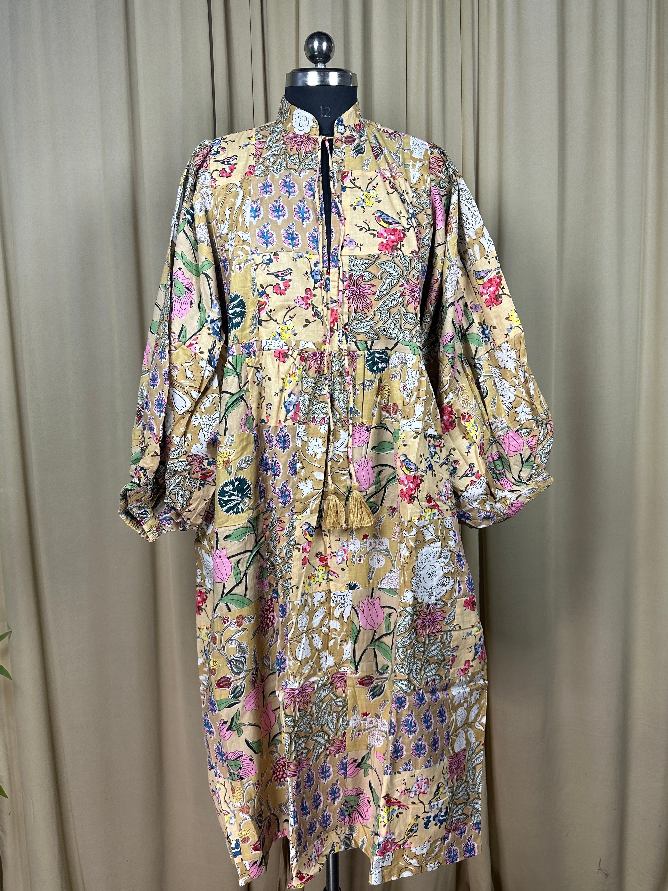 Boho Maxi Dress With Sleeves | Handmade Patchwork Long Flowy Beach Dress, One-of-a-kind Elegant Retro Outfit, Modest Gown with Pockets