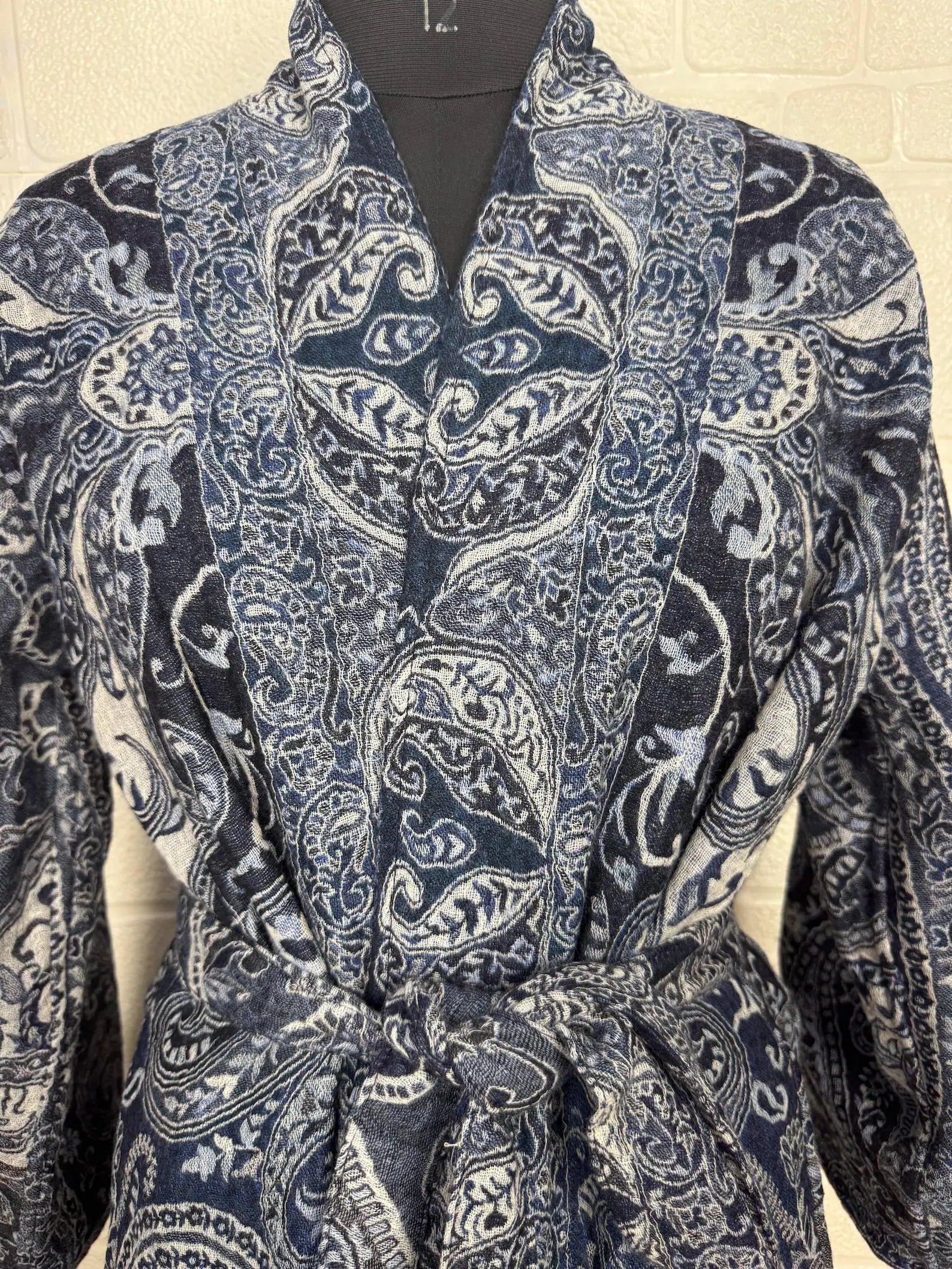 Handmade Boiled Merino Wool Kimono: Paisley Floral Robe Jacket