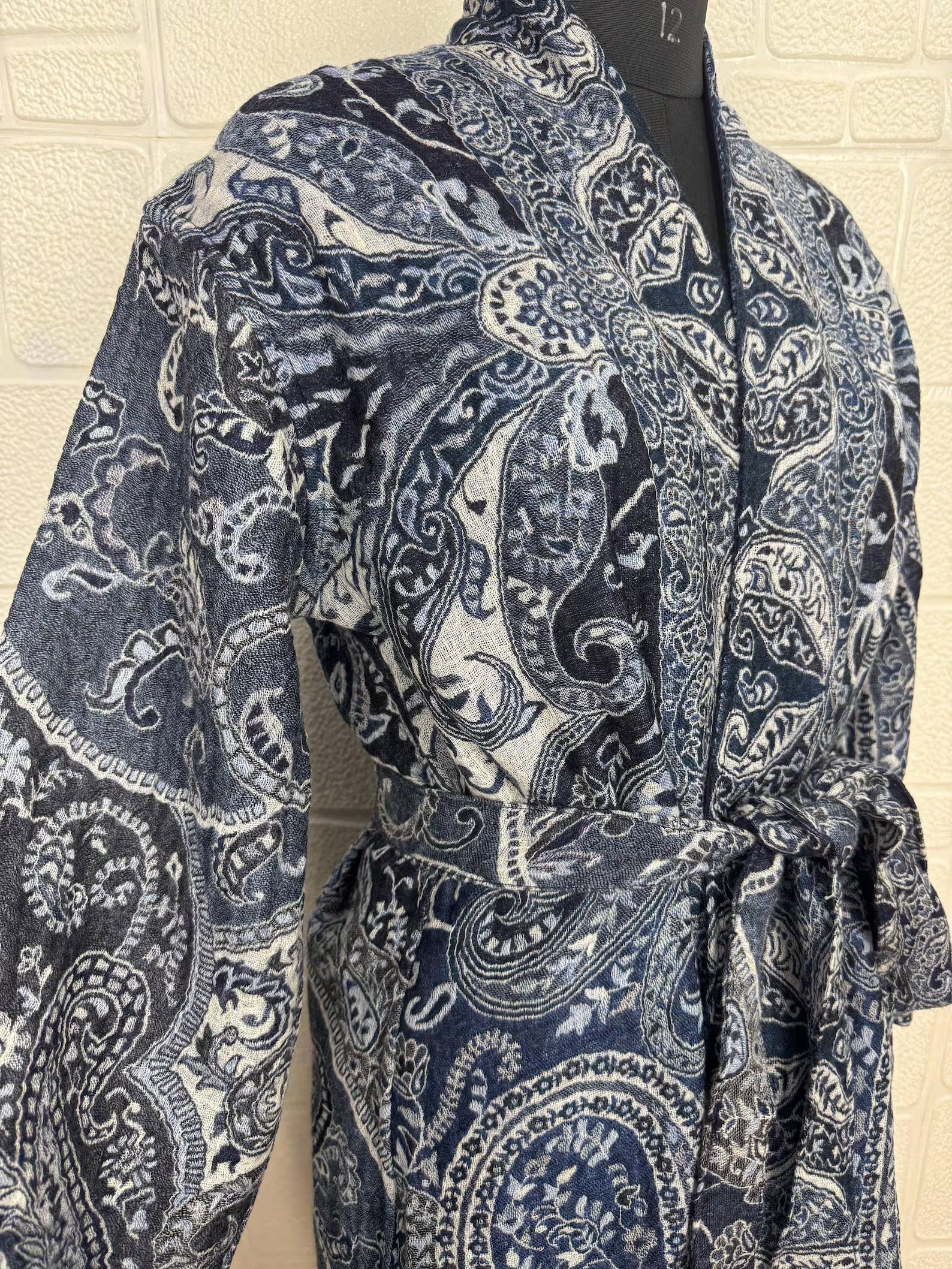 Handmade Boiled Merino Wool Kimono: Paisley Floral Robe Jacket