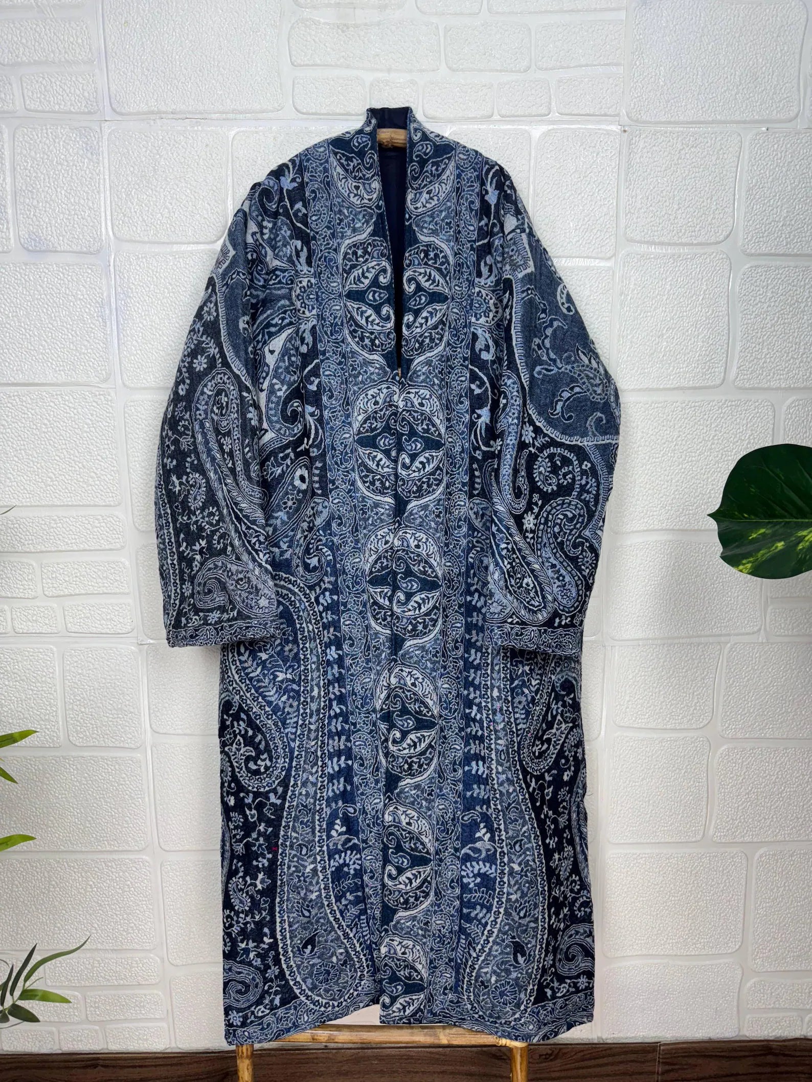 Handmade Boiled Merino Wool Kimono: Paisley Floral Robe Jacket