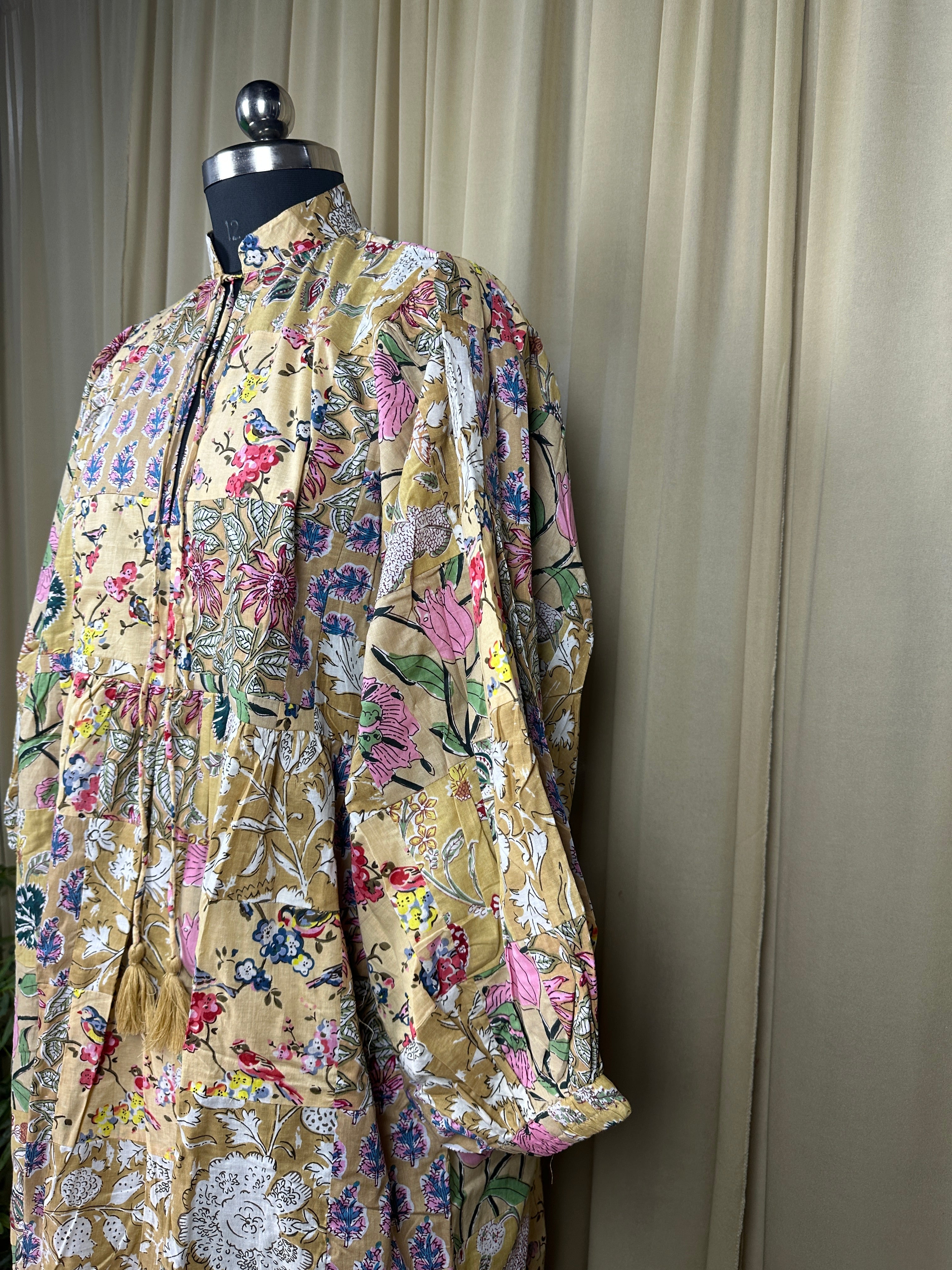 Boho Maxi Dress With Sleeves | Handmade Patchwork Long Flowy Beach Dress, One-of-a-kind Elegant Retro Outfit, Modest Gown with Pockets