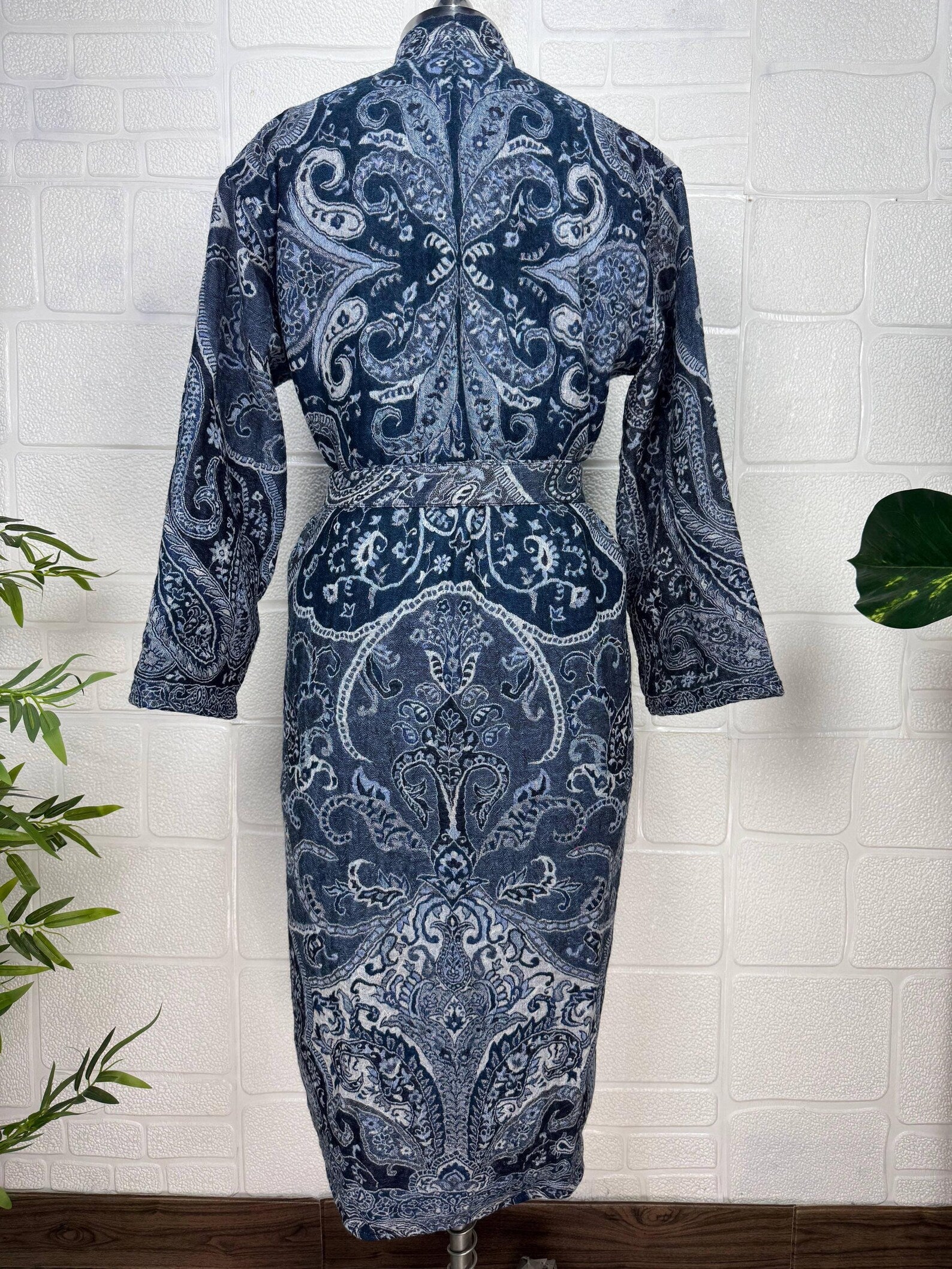 Handmade Boiled Merino Wool Kimono: Paisley Floral Robe Jacket
