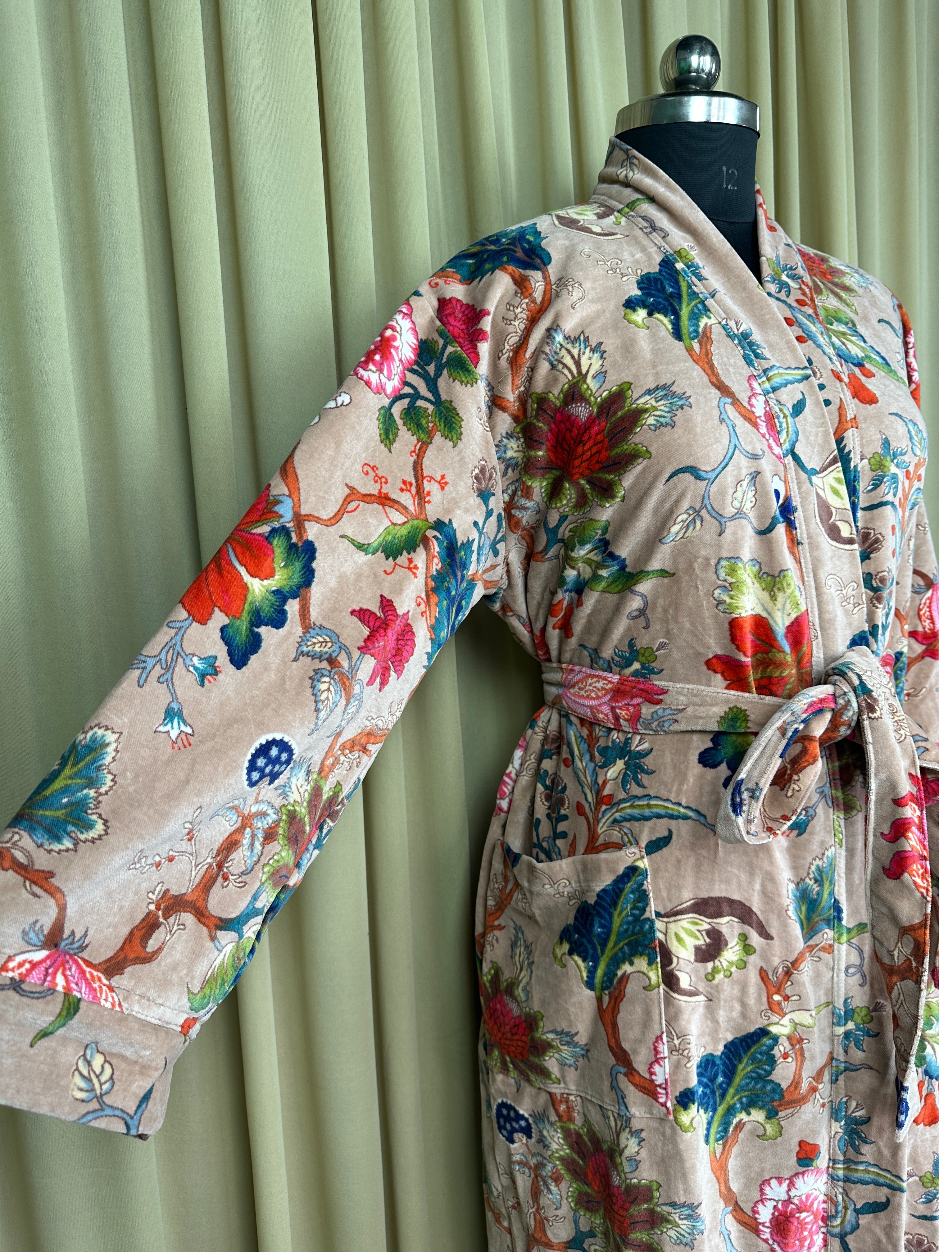 Luxury Velvet Kimono Unisex House Robe | Boho Jacket Autumn Winter Christmas Gift Elegant Reversible Silk Lined | Quirky Gown Pikn Floral