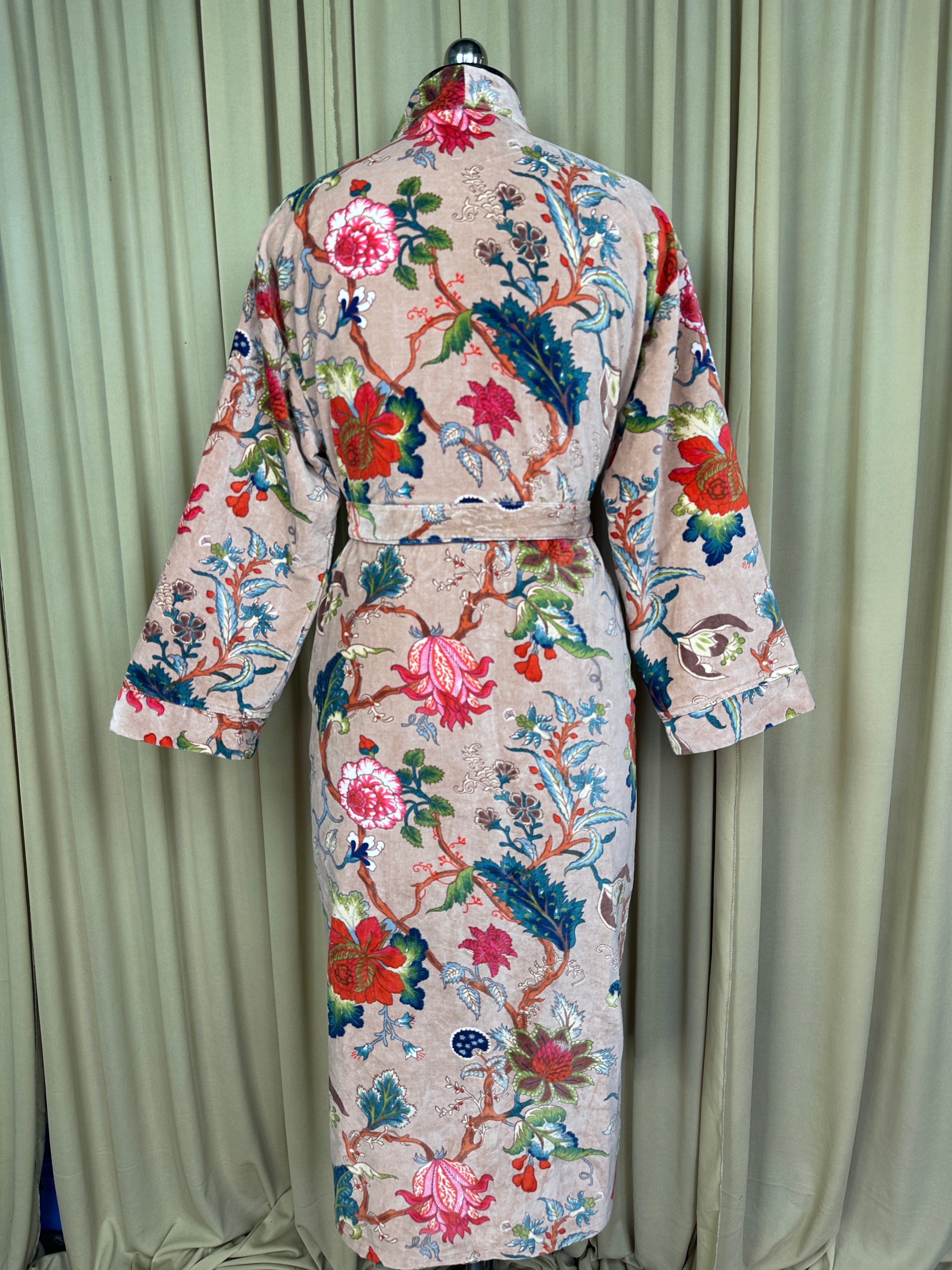 Luxury Velvet Kimono Unisex House Robe | Boho Jacket Autumn Winter Christmas Gift Elegant Reversible Silk Lined | Quirky Gown Pikn Floral