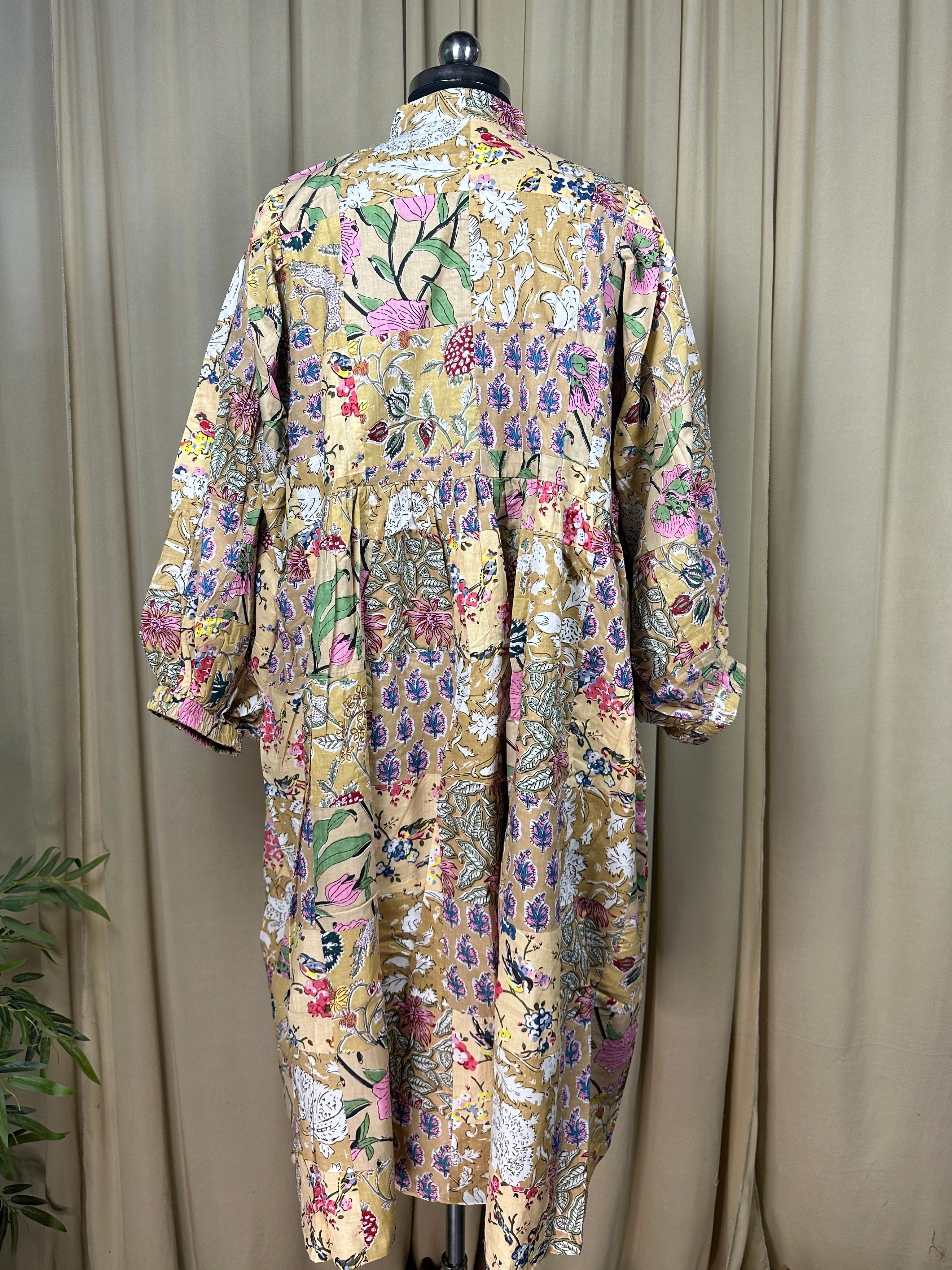 Boho Maxi Dress With Sleeves | Handmade Patchwork Long Flowy Beach Dress, One-of-a-kind Elegant Retro Outfit, Modest Gown with Pockets