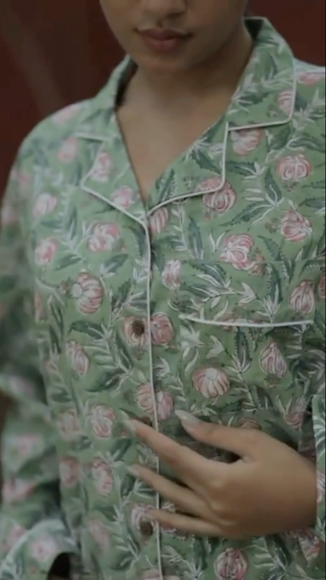 Handblock Floral Cotton Pajama Set for Women, Soft Lightweight Nightwear, Breathable Luxury PJs with Pockets, Holiday Co-Ord Set