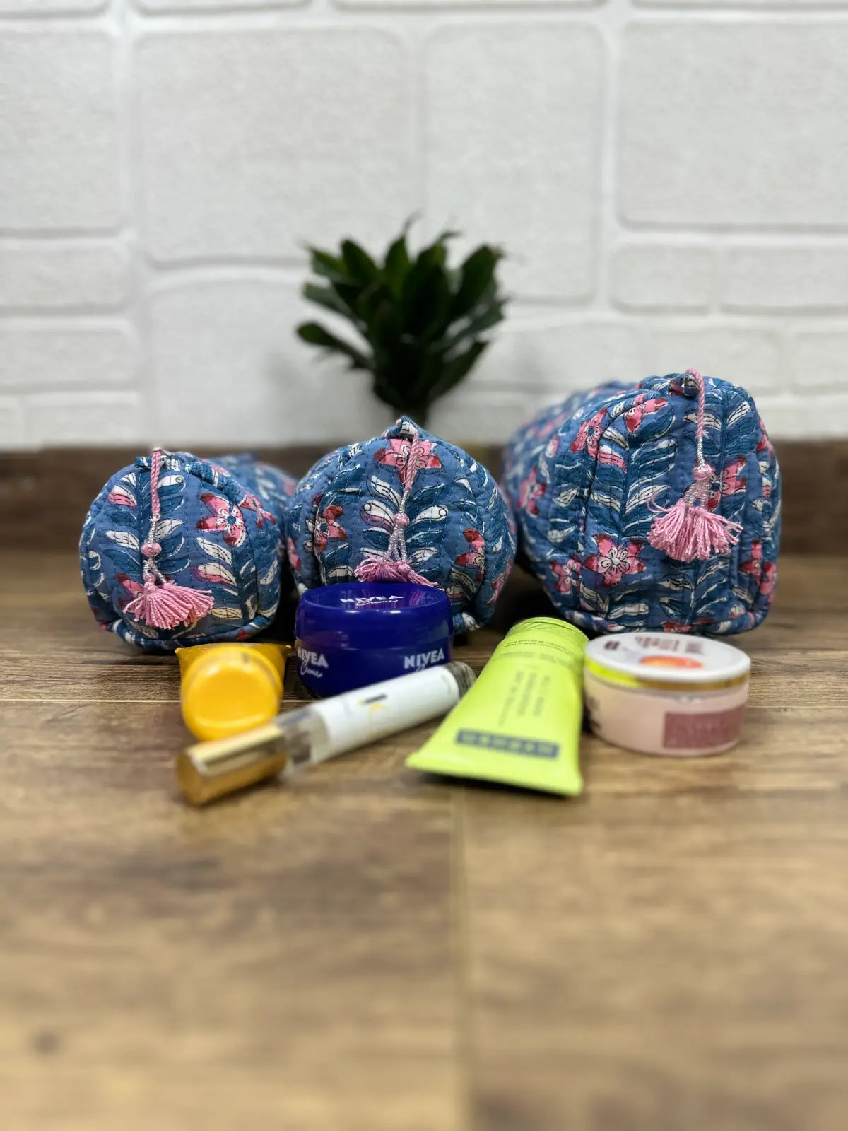 Block Print Toiletry & Makeup Bag | Quilted Wash Bag