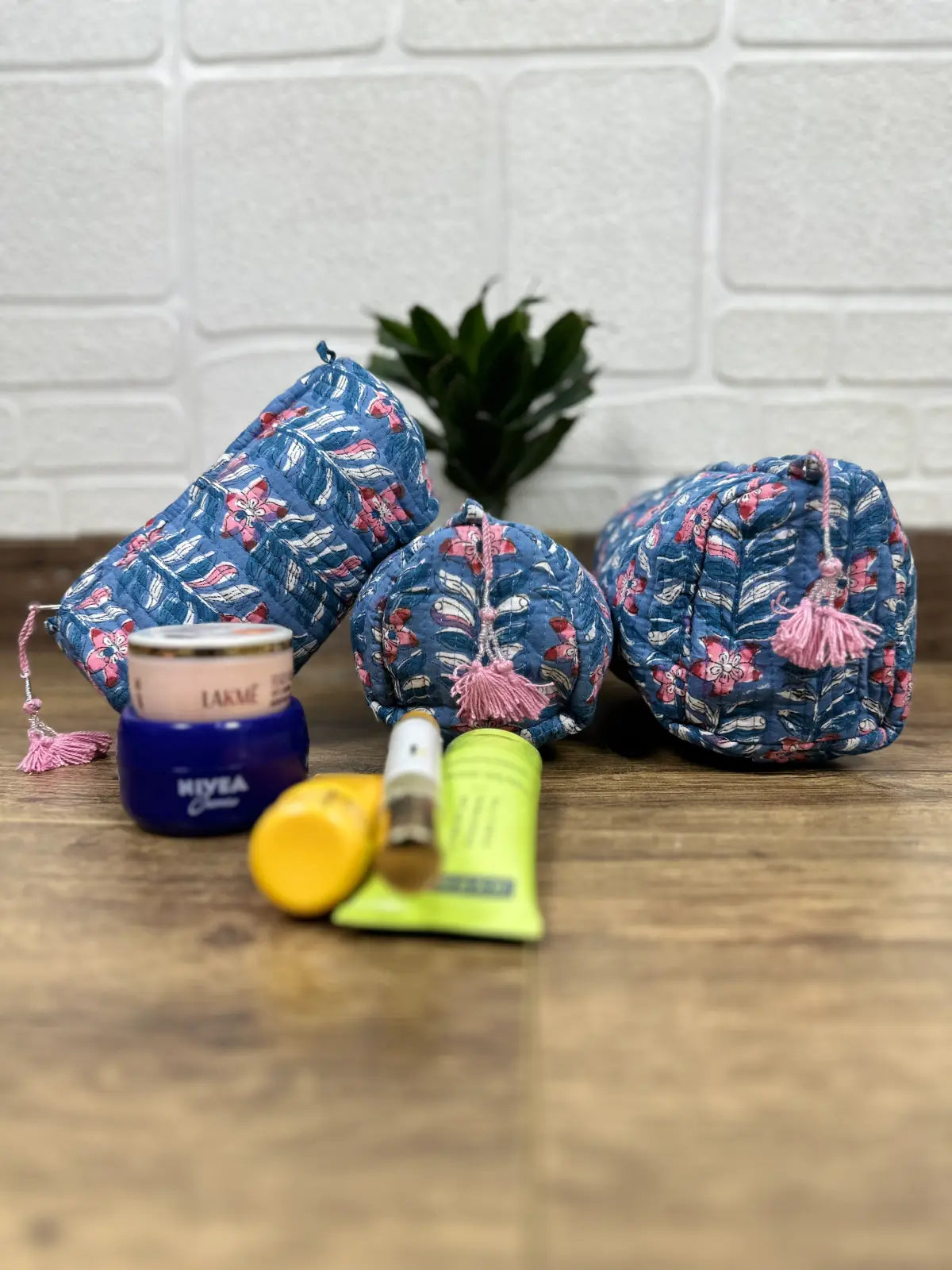 Block Print Toiletry & Makeup Bag | Quilted Wash Bag
