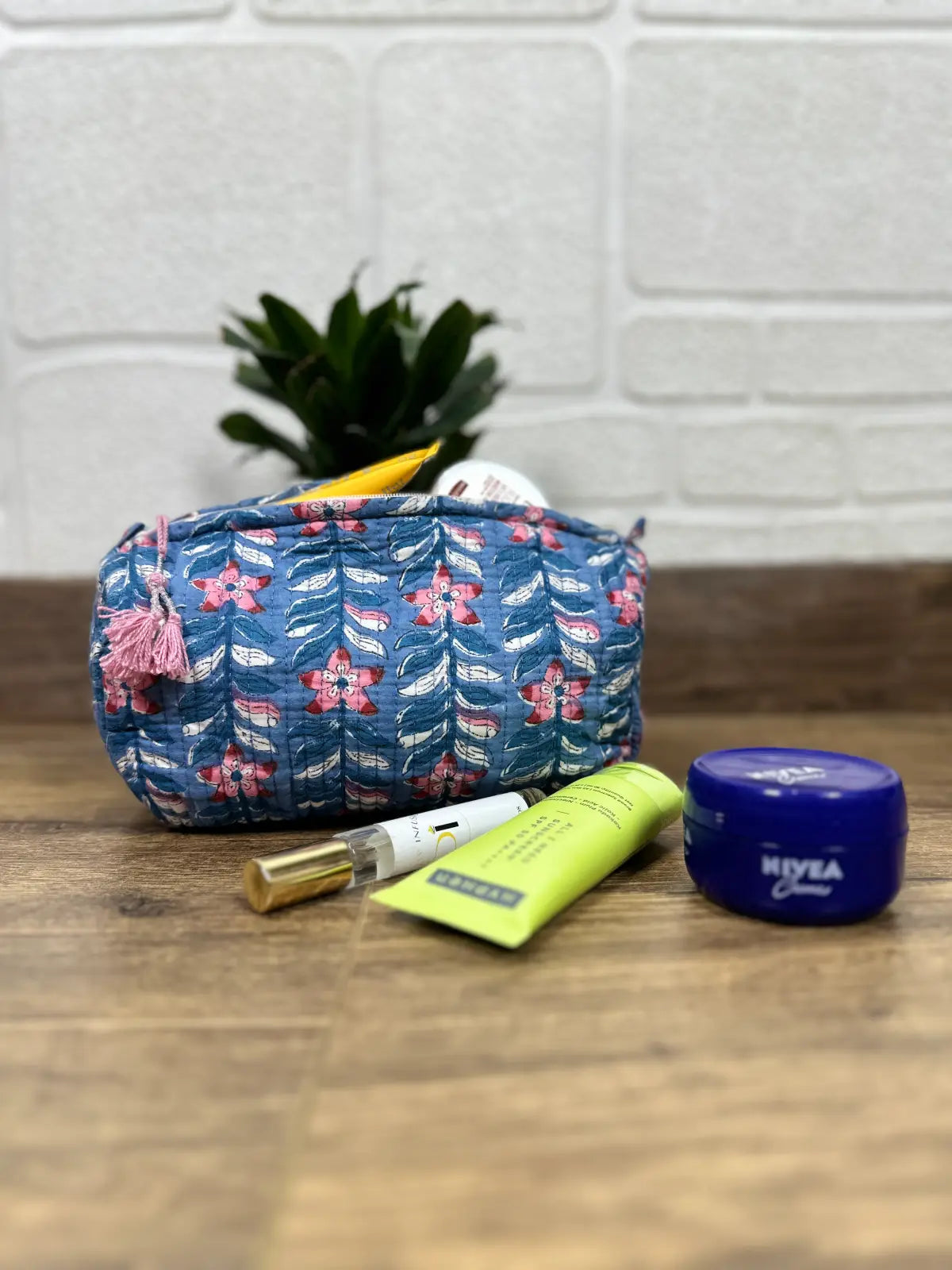 Block Print Toiletry & Makeup Bag | Quilted Wash Bag