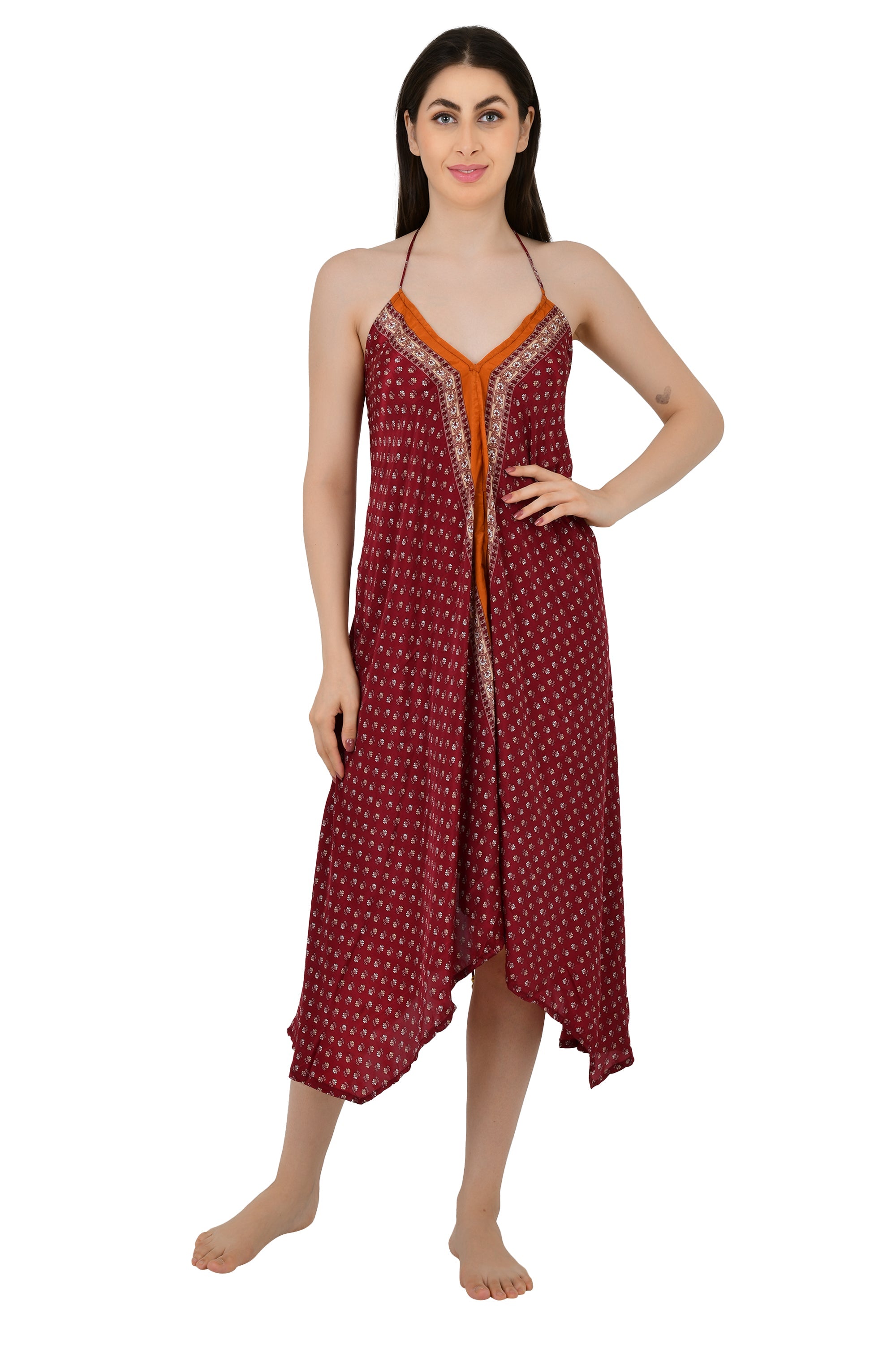Handmade Floral Halter Maxi Dress: Vintage Boho Sundress