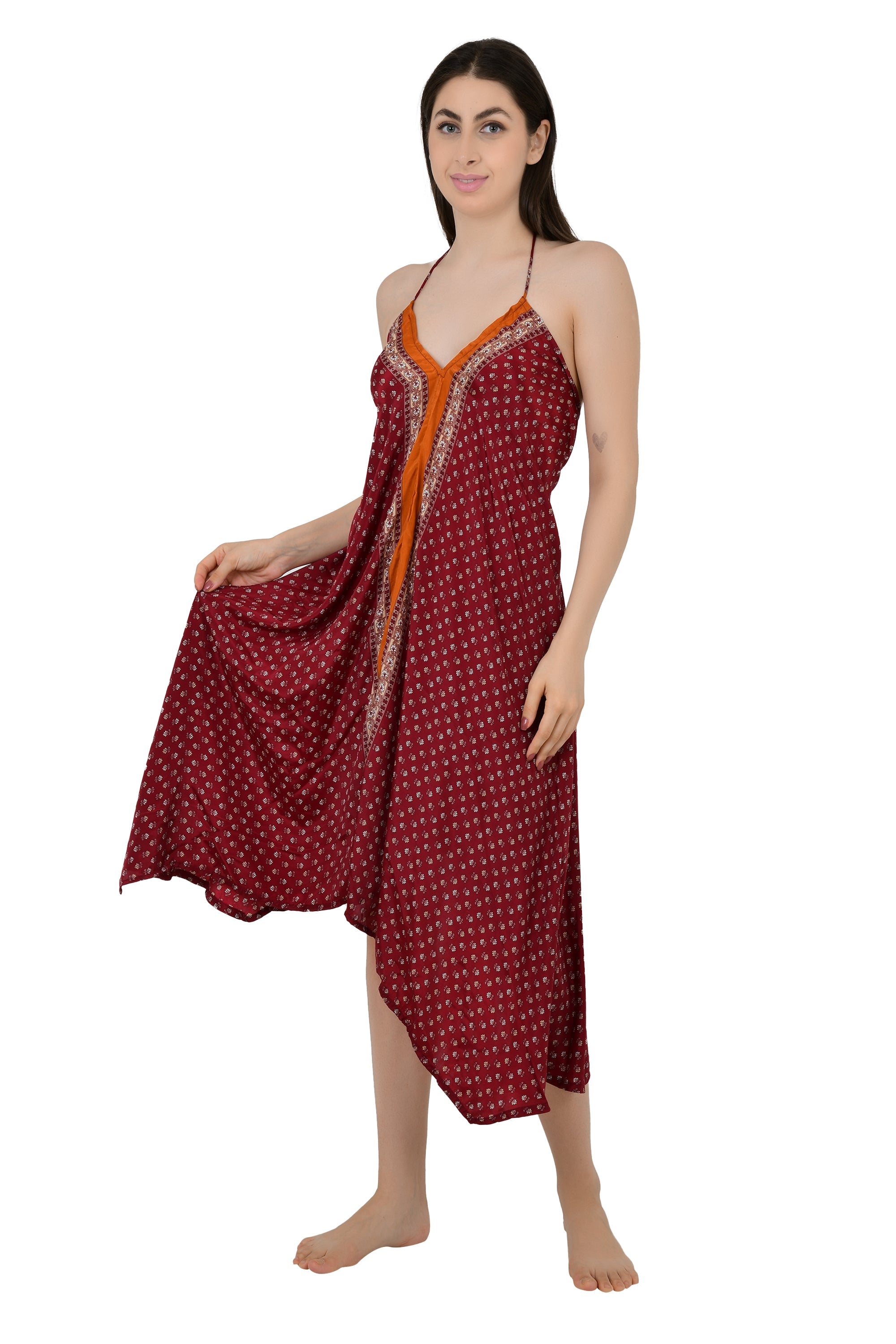Handmade Floral Halter Maxi Dress: Vintage Boho Sundress