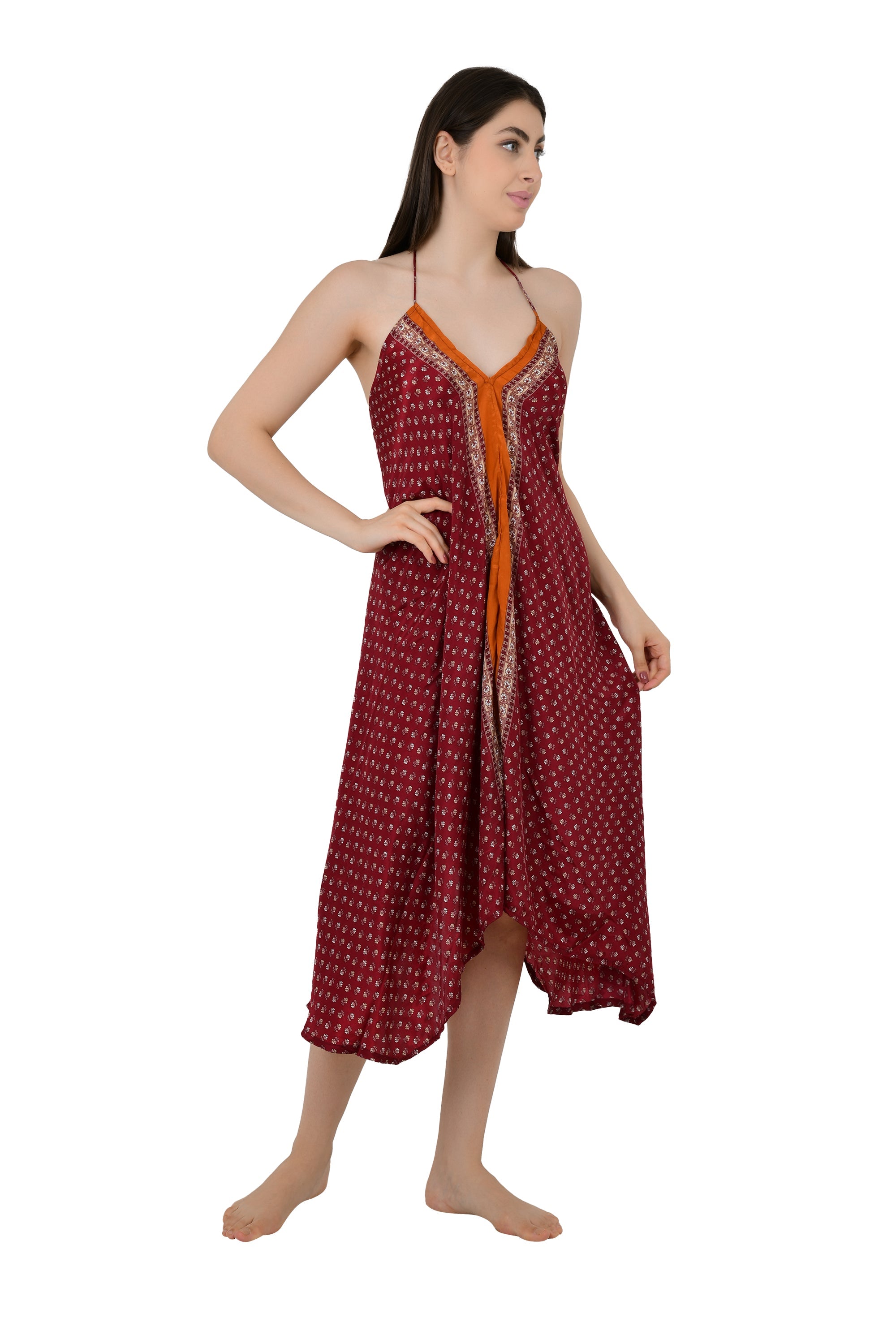Handmade Floral Halter Maxi Dress: Vintage Boho Sundress