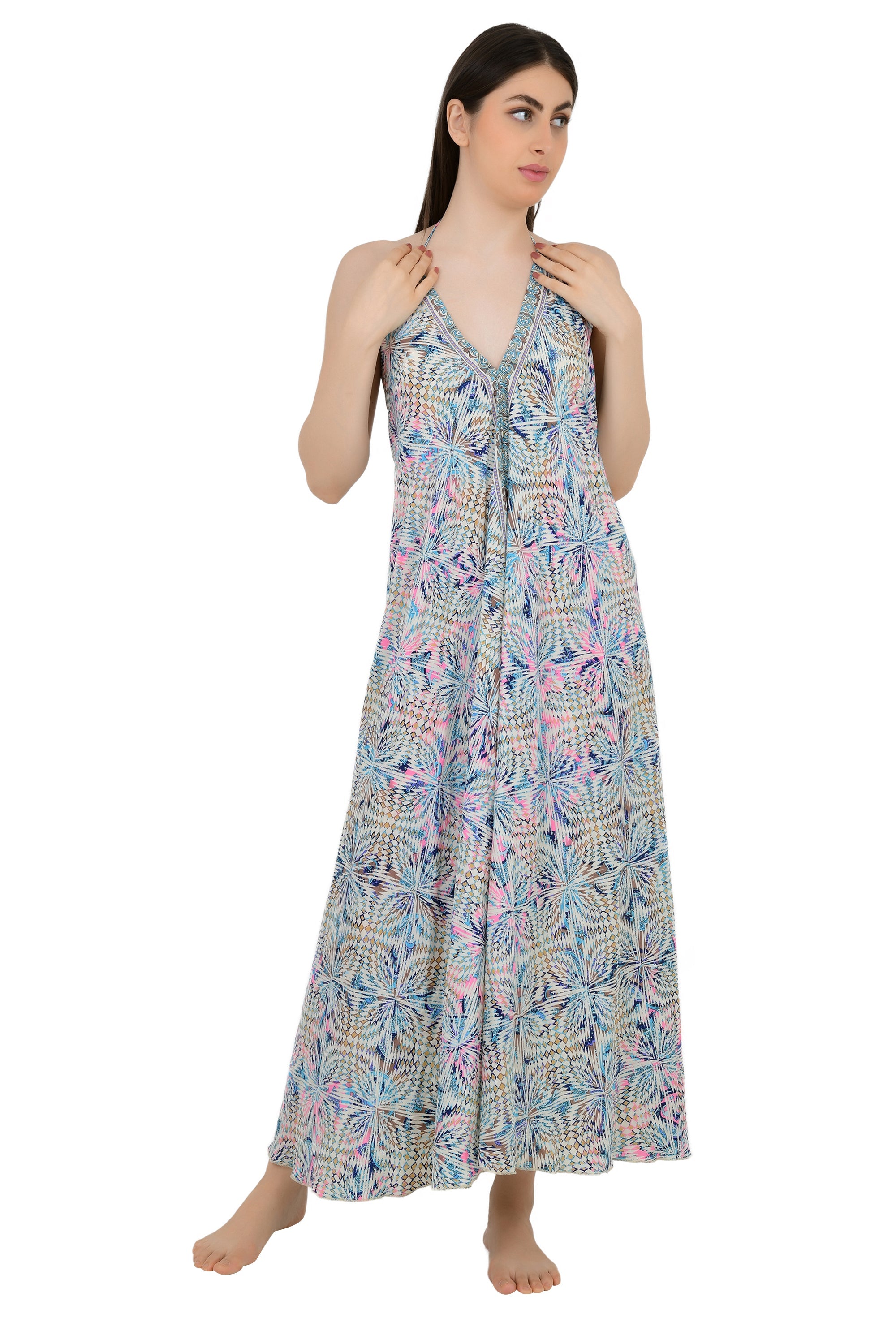 Handmade Floral Halter Maxi Dress: Vintage Boho Sundress