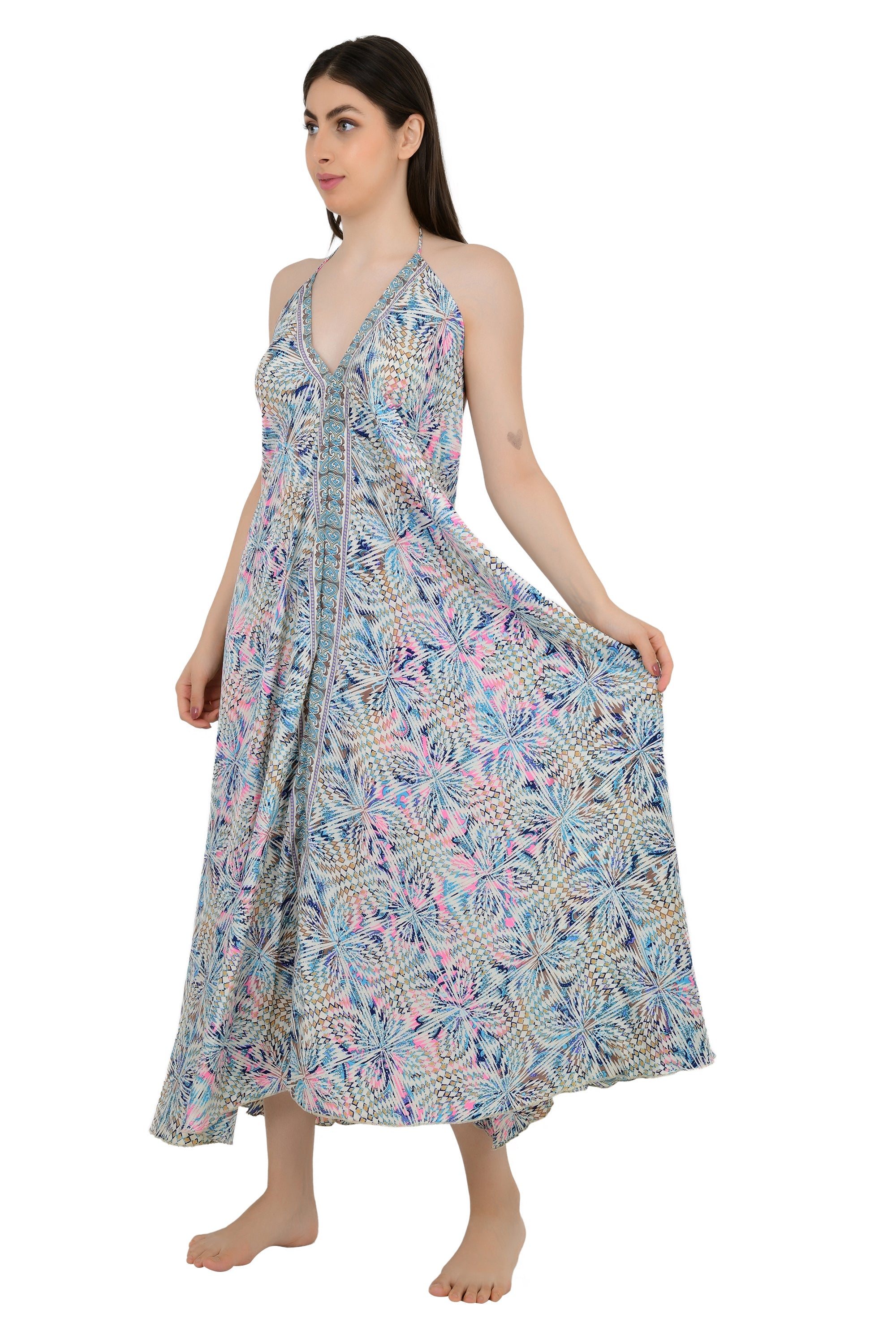 Handmade Floral Halter Maxi Dress: Vintage Boho Sundress